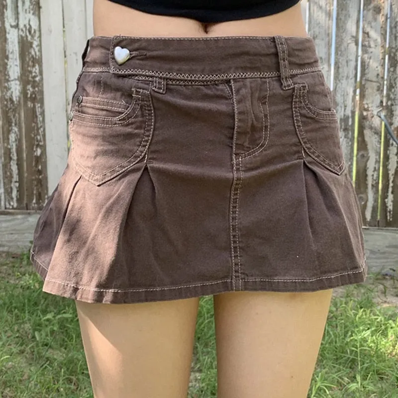 2000s Retro Dark Academia Mini Skirt E-girl Kawaii Preppy Harajuku Grunge Low Waist Skirt 90s Vintage Gothic Goth Emo Streetwear