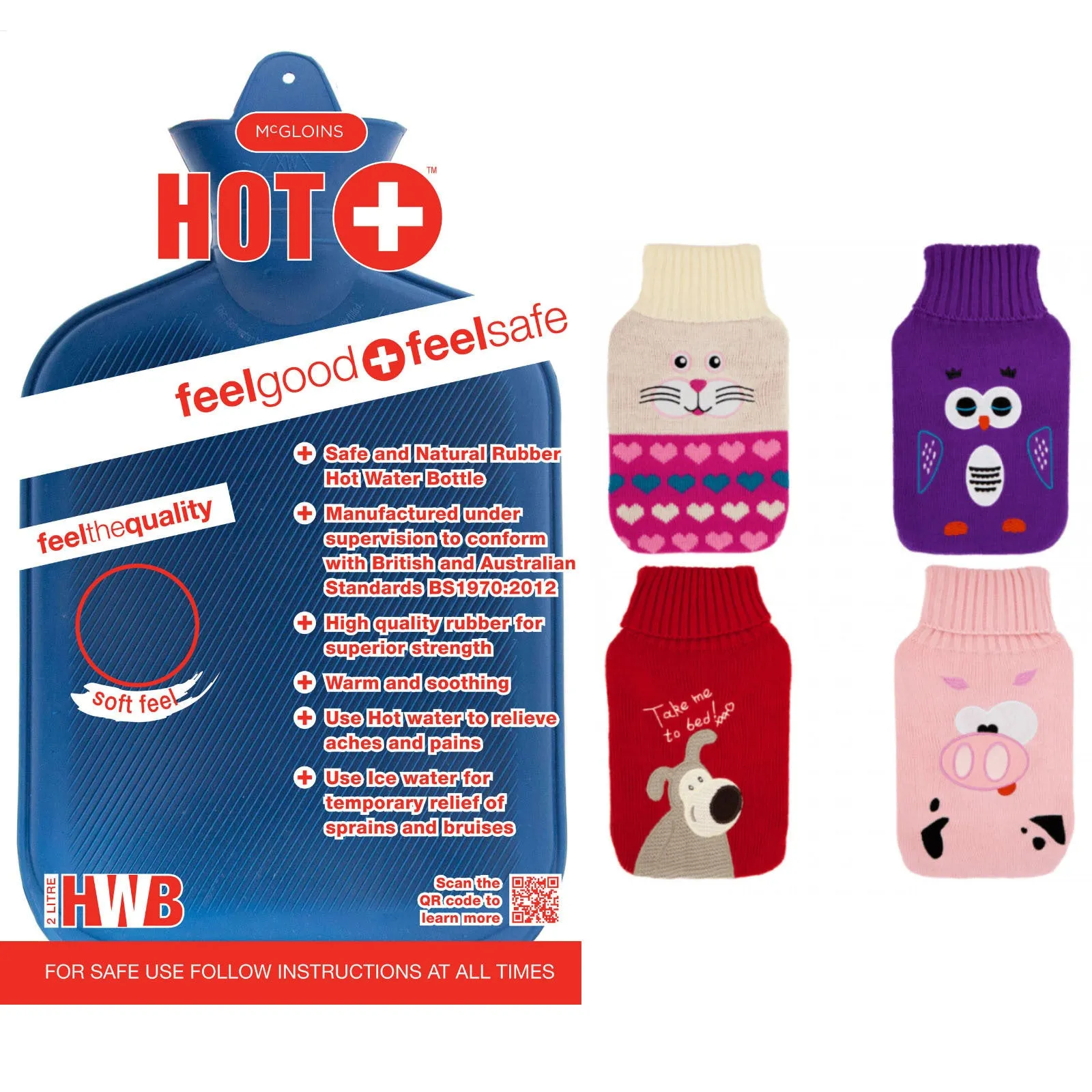 2L HOT WATER BOTTLE   Knitted Cover Winter Warm Rubber Bag Relaxing Warm Therapy