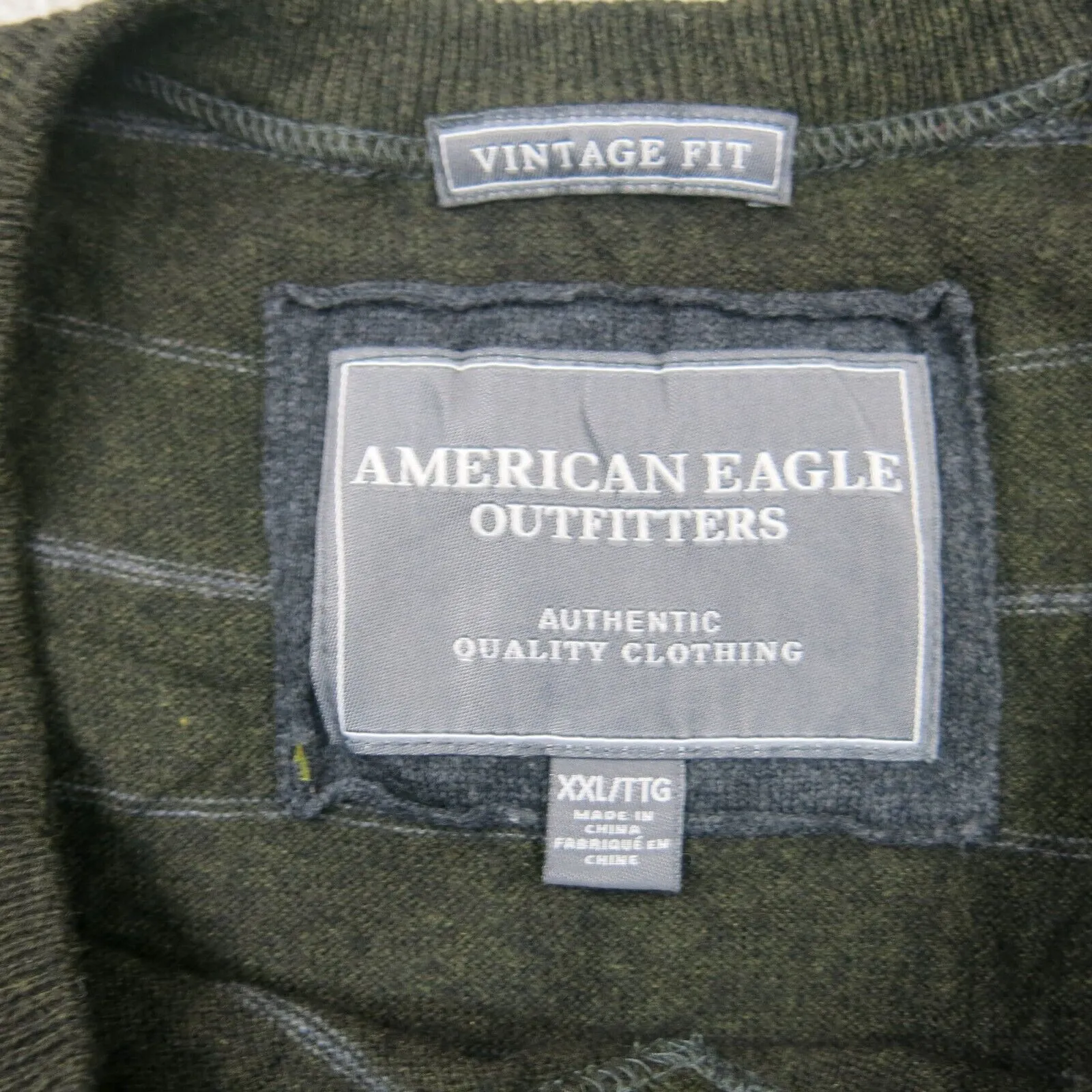 American Eagle Mens Striped Vest Sweater Vintage Fit Knitted V Neck Black SZ XXL