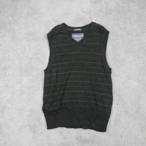 American Eagle Mens Striped Vest Sweater Vintage Fit Knitted V Neck Black SZ XXL
