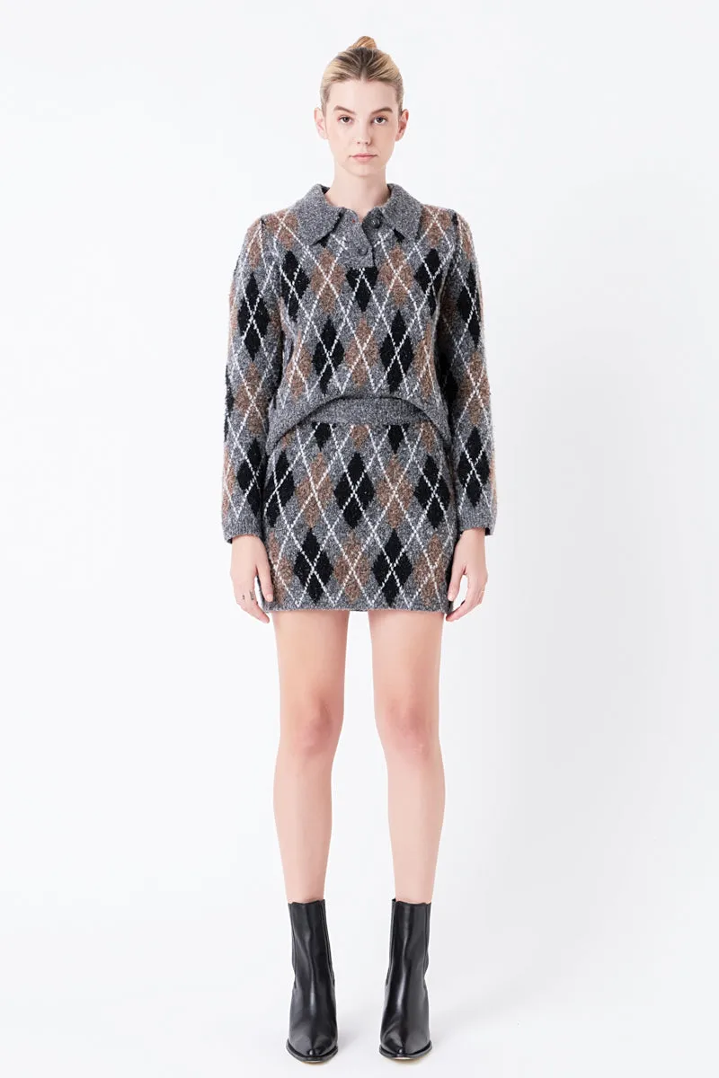 Argyle Knit Mini Skirt