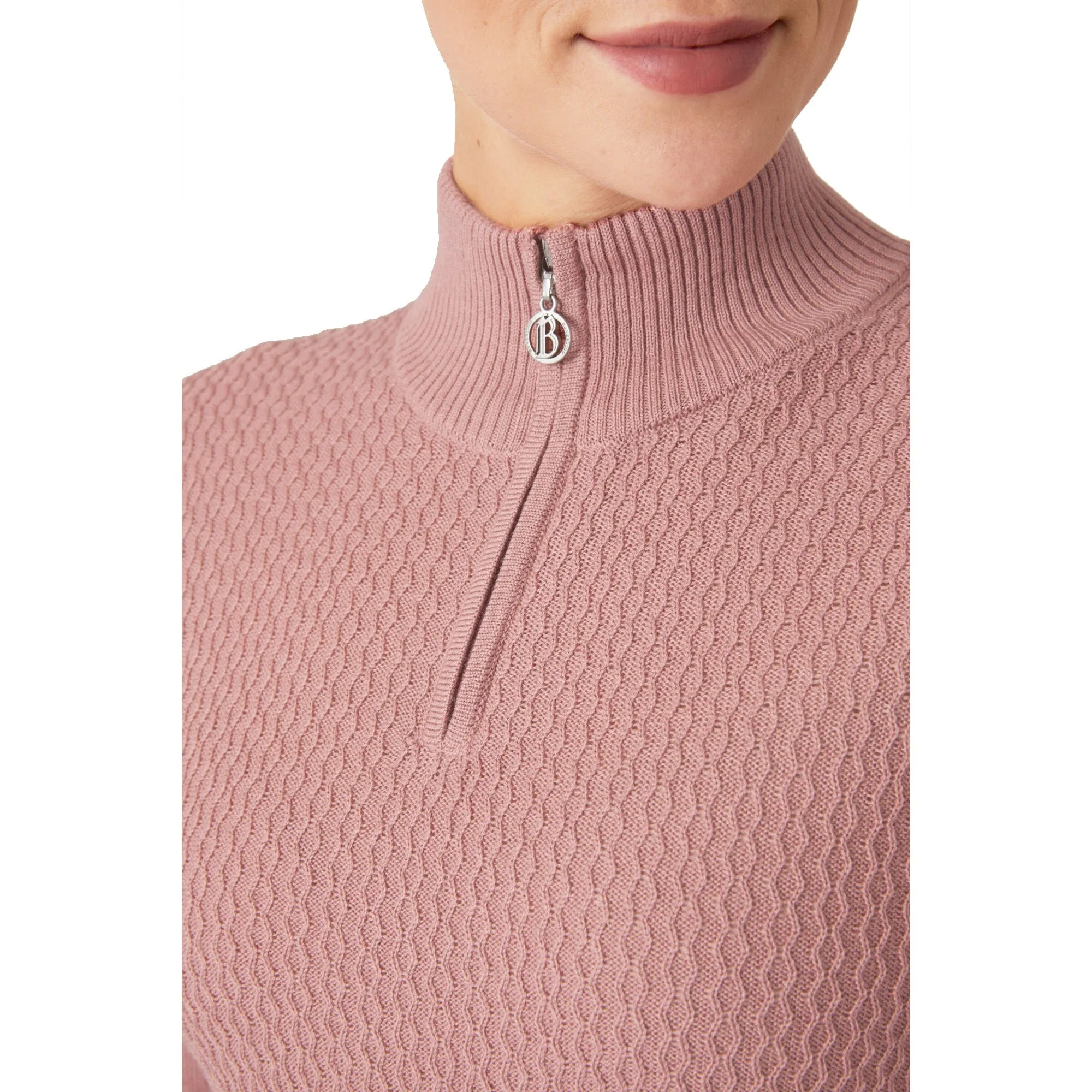 B Vertigo Ruth Ladies Knitted Pullover with Front Zipper, Old Rose