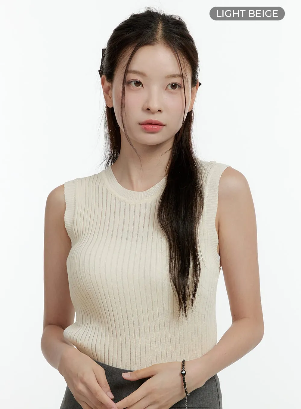 Back Slit Ribbed Sleeveless Top OL430