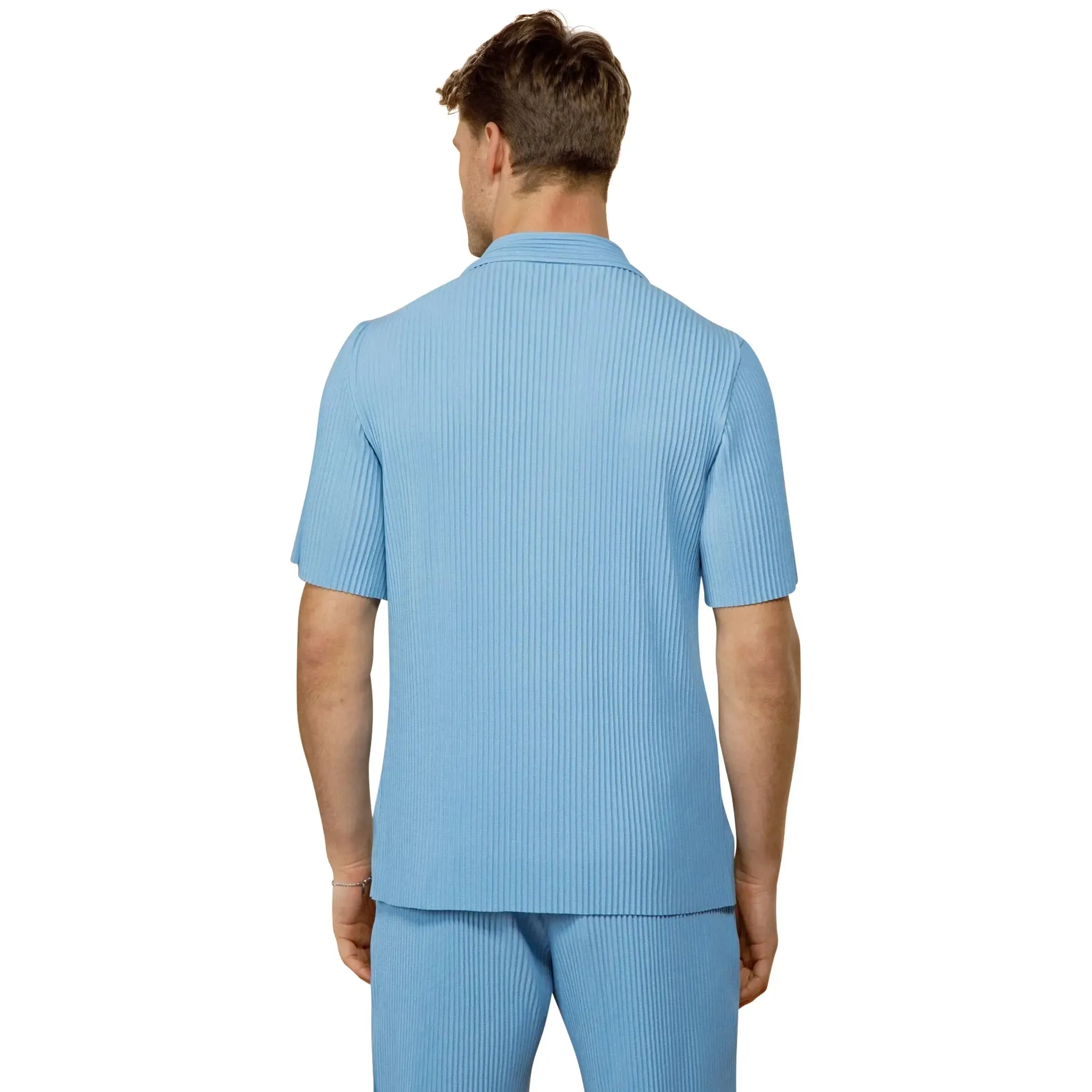 Belier Pleated Short Sleeve Light Blue Resort Shirt