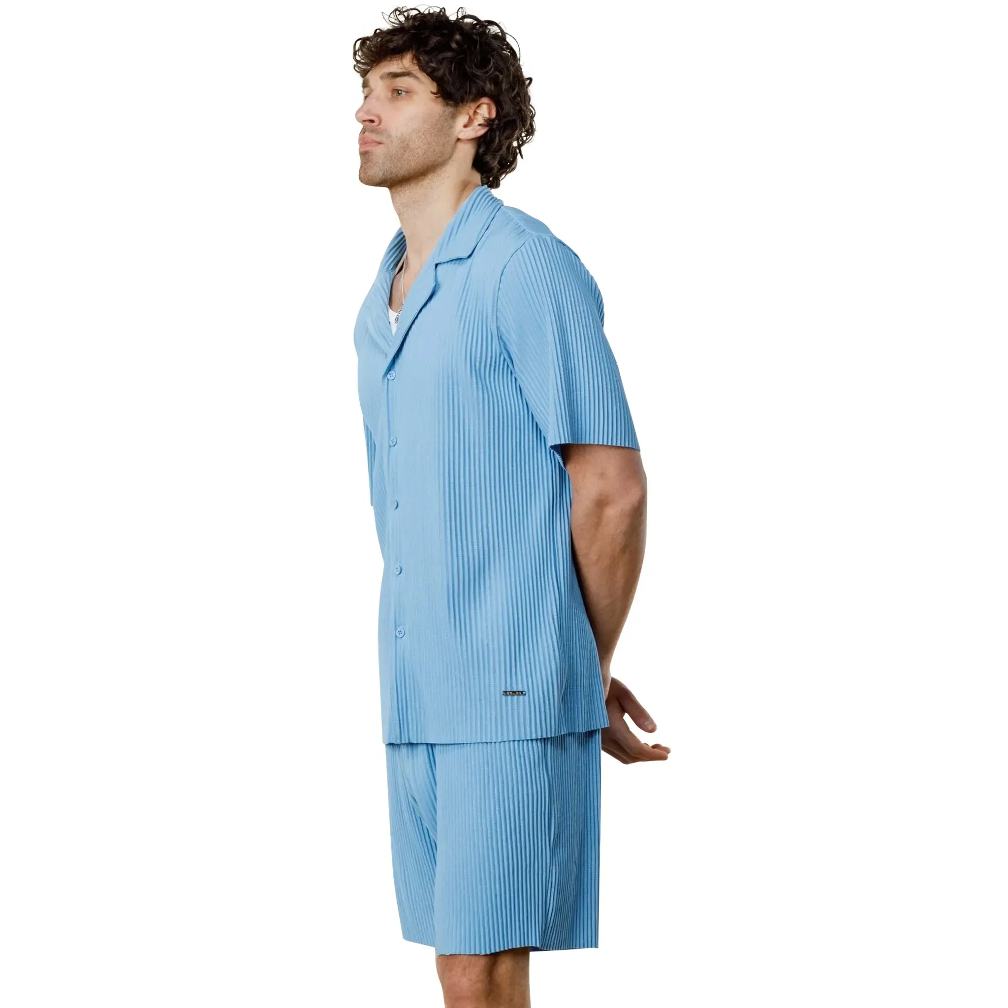 Belier Pleated Short Sleeve Light Blue Resort Shirt