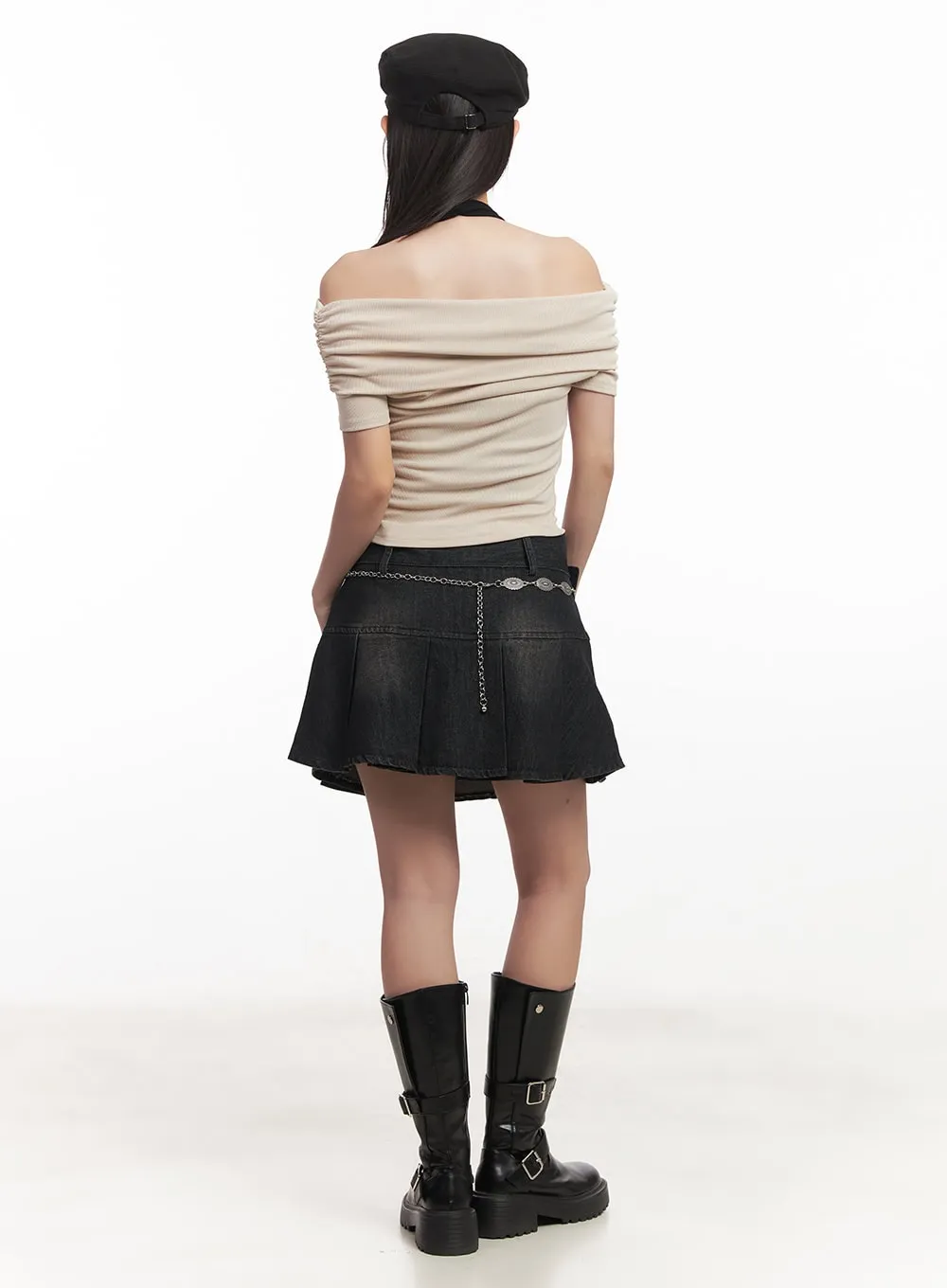 Belted Pleated Mini Skirt CA518