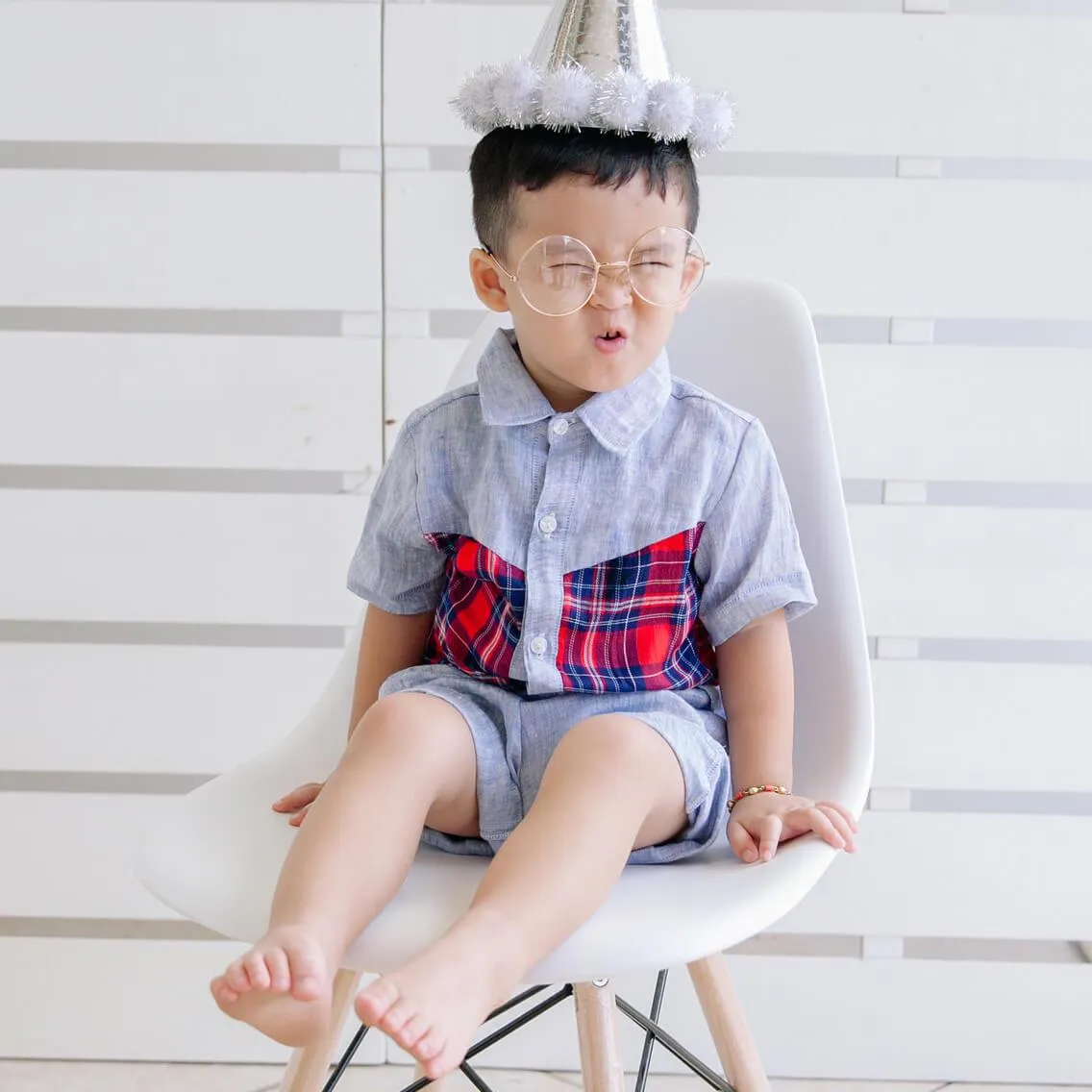 Birch Top & Shorts in Graphite Checkered and Gray Linen