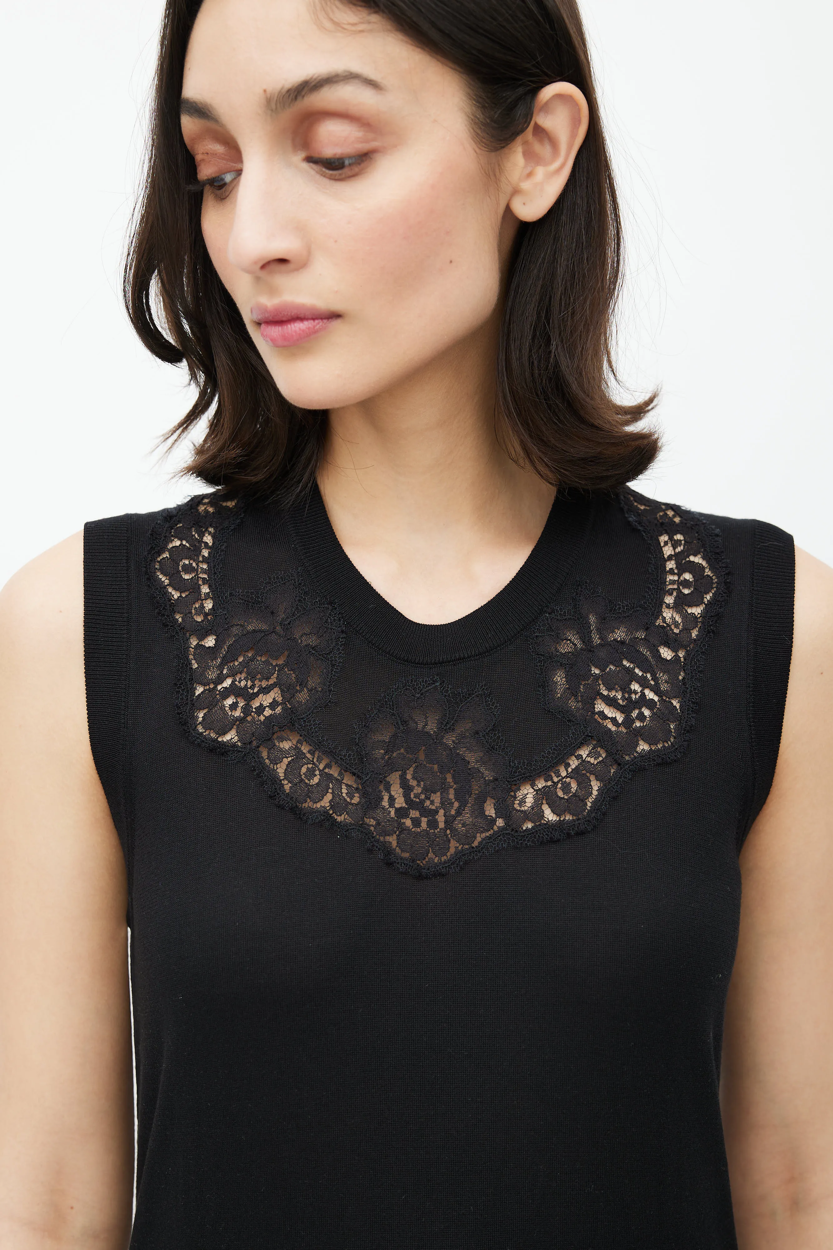 Black & White Silk Floral Lace Vest