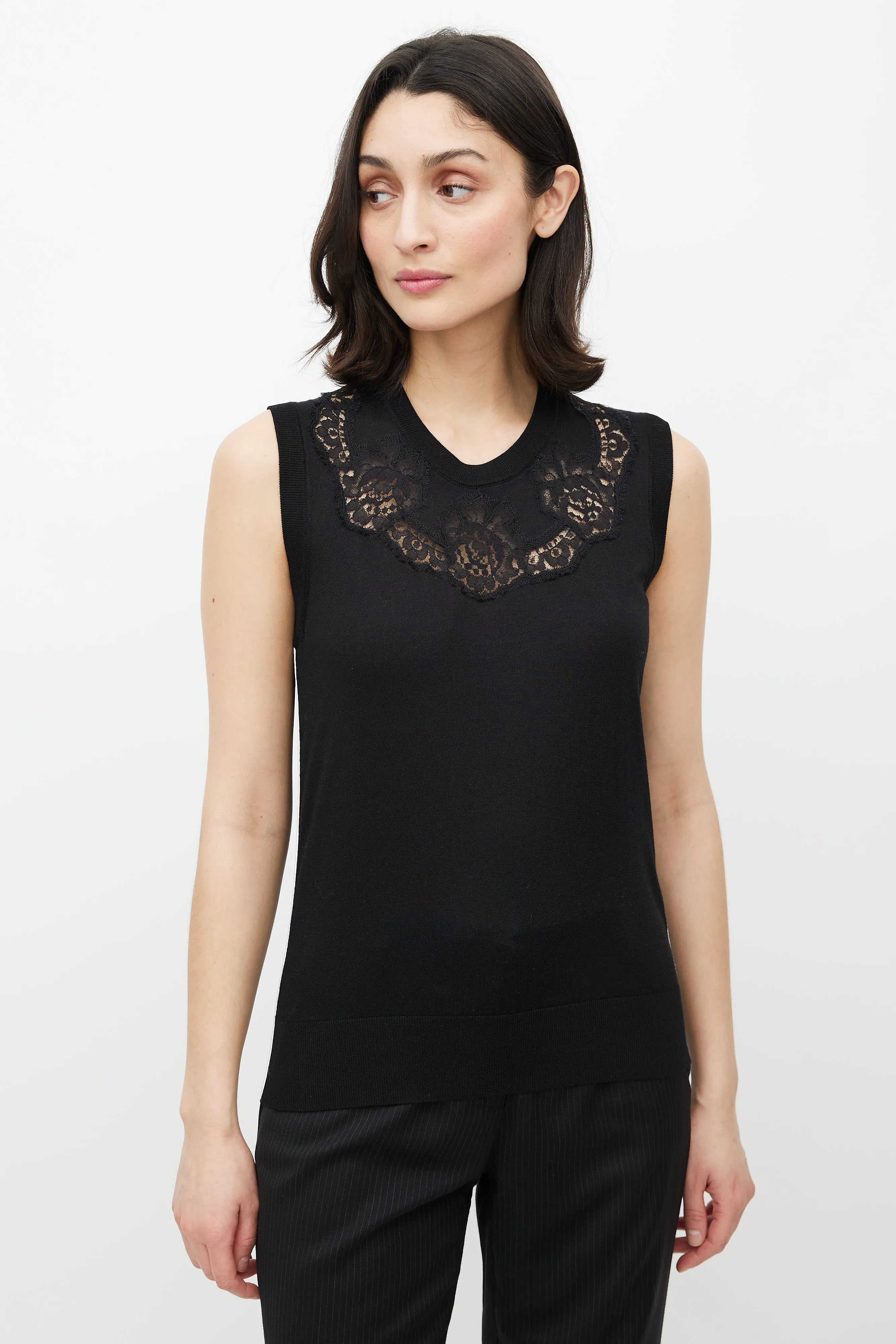 Black & White Silk Floral Lace Vest