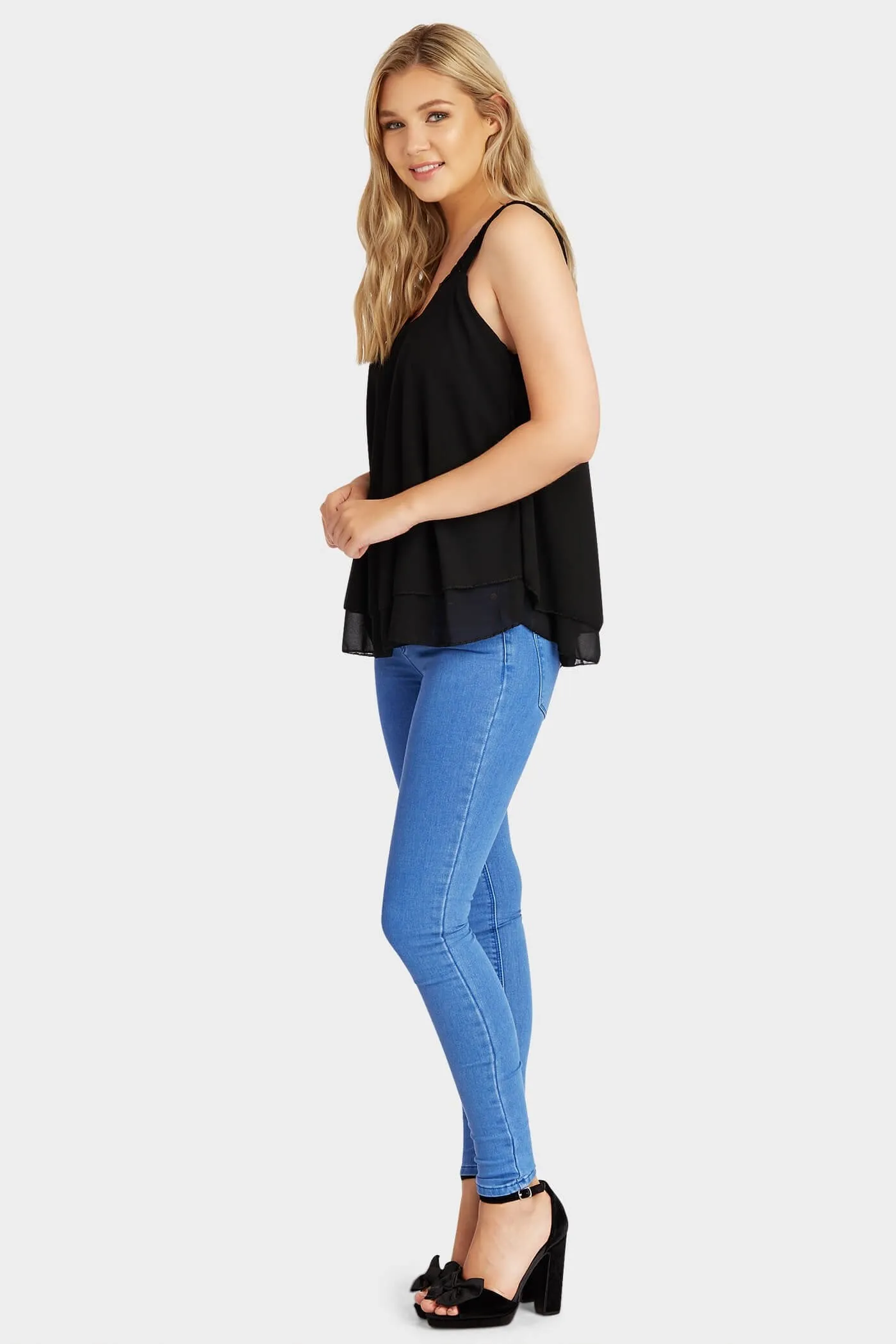 Black Crochet Strap Swing Vest