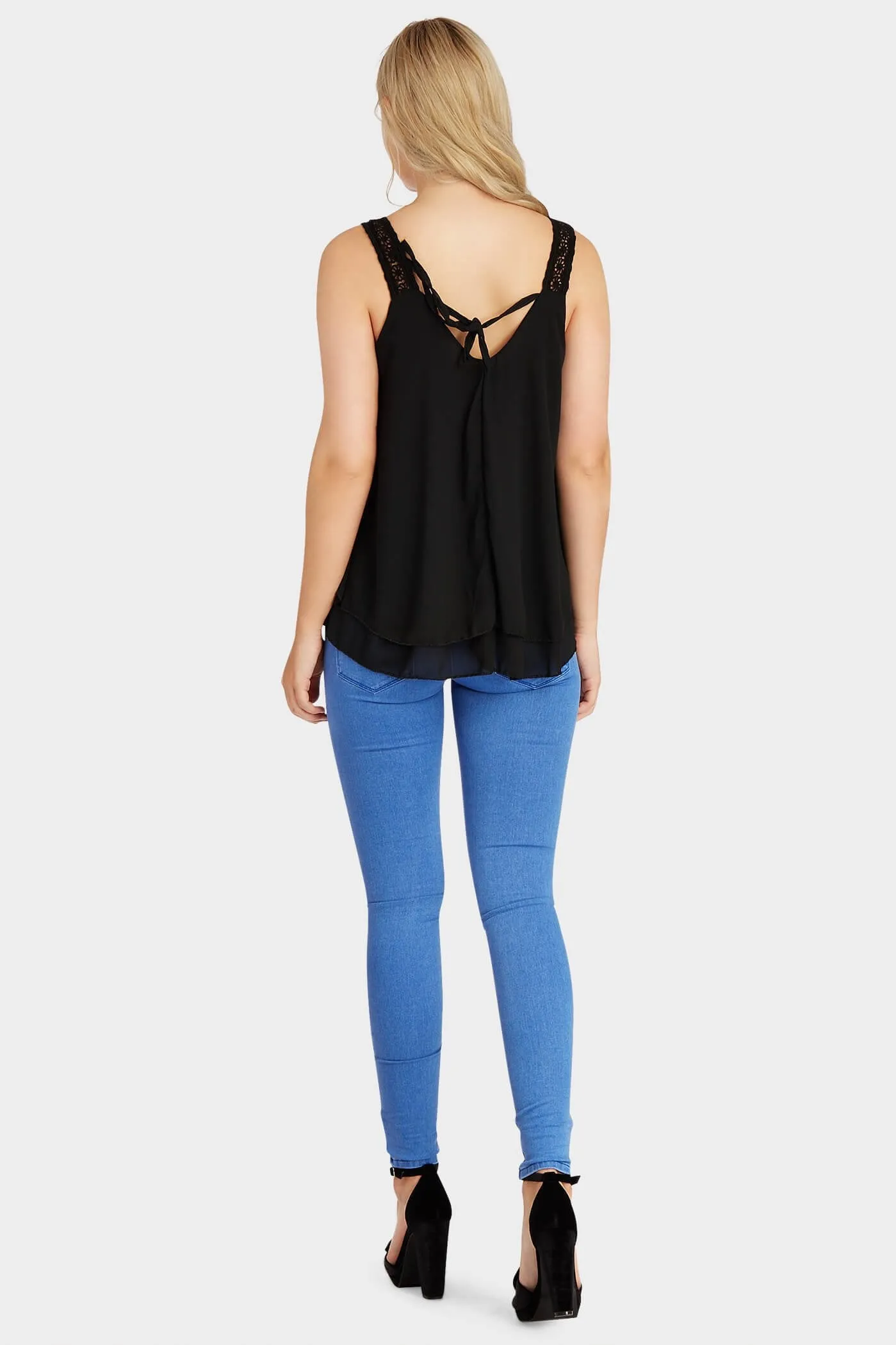 Black Crochet Strap Swing Vest