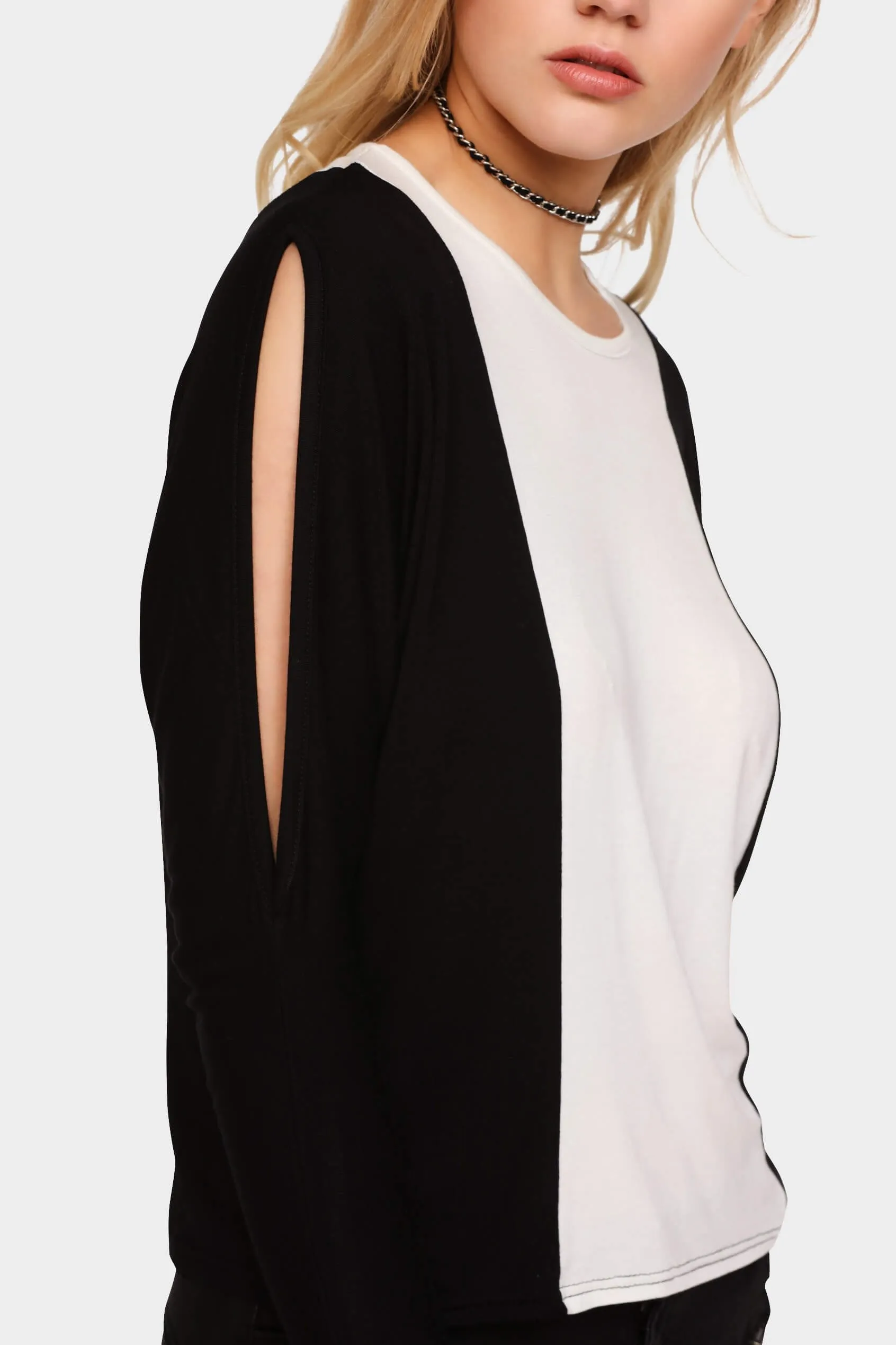 Black Split Sleeve Colour Block Top