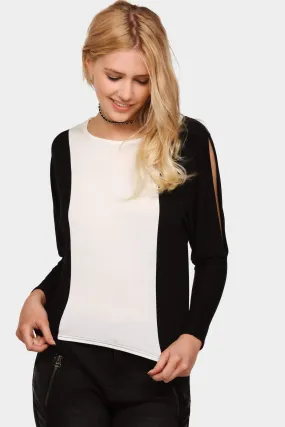 Black Split Sleeve Colour Block Top