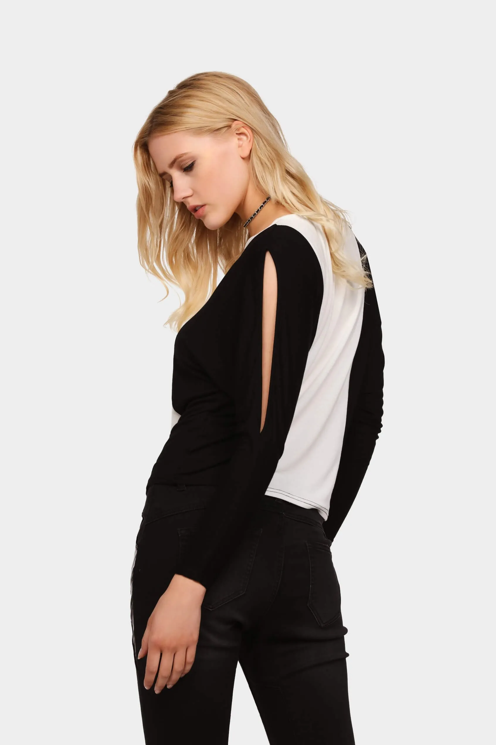 Black Split Sleeve Colour Block Top