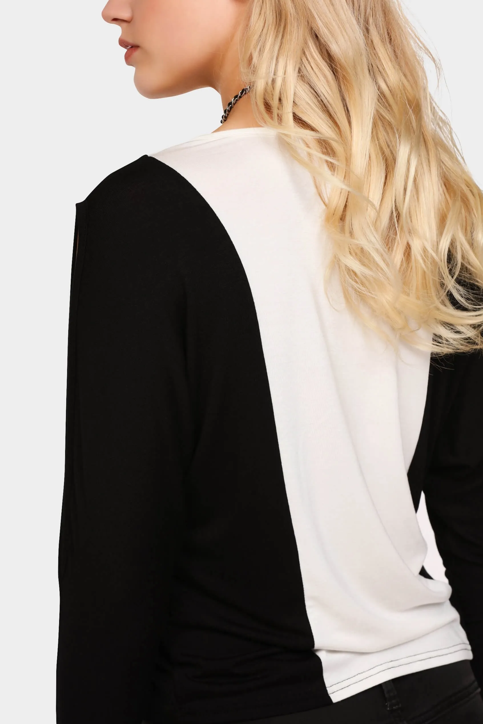 Black Split Sleeve Colour Block Top