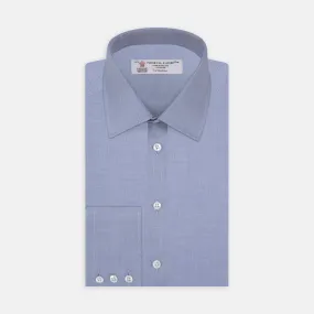 Blue Herringbone Superfine Cotton Shirt with T&A Collar and 3-Button Cuffs