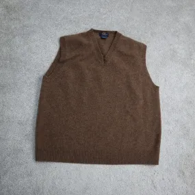 Brooks Brothers Womens Knitted Vest Sweater 100% Lambs wool V Neck Brown Size L