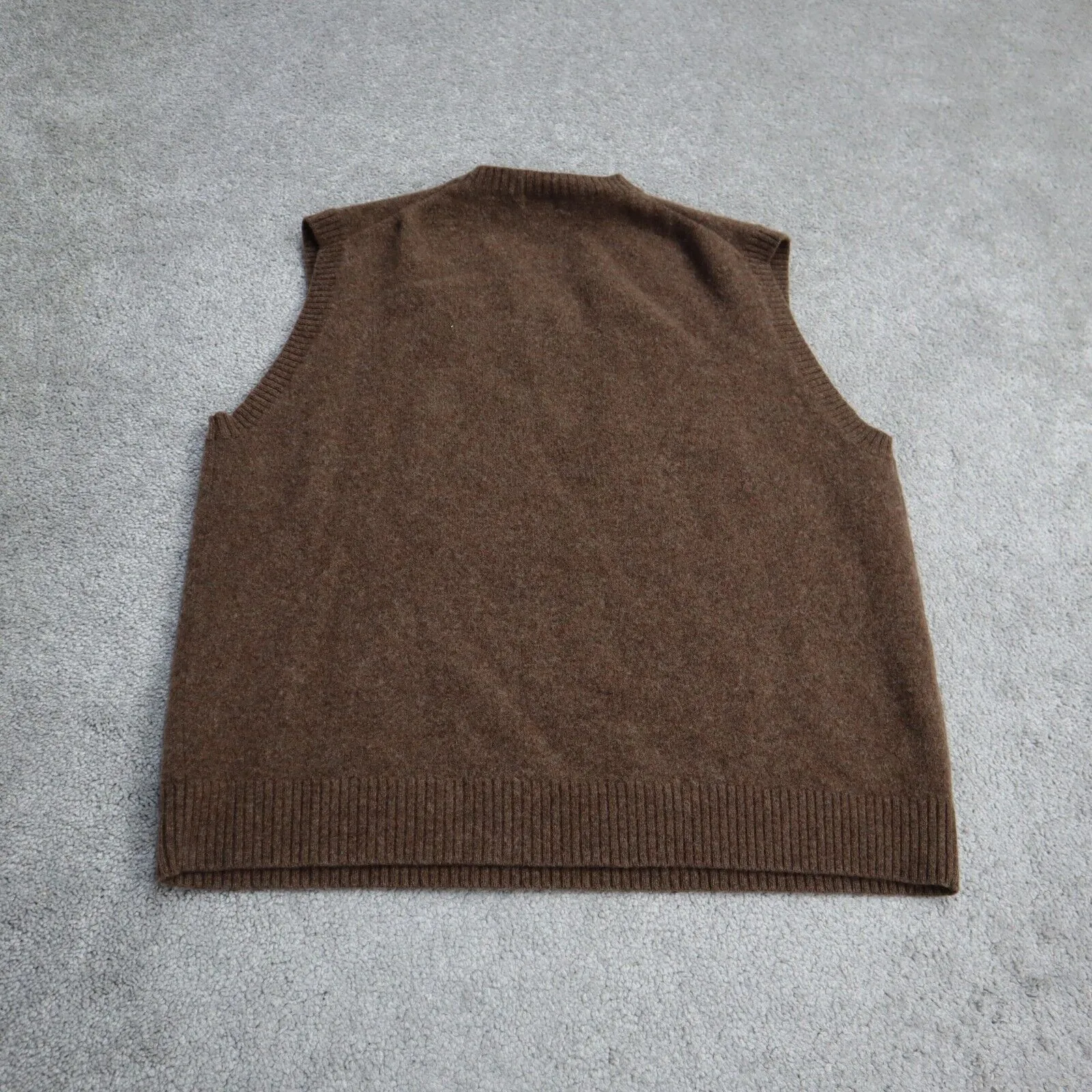 Brooks Brothers Womens Knitted Vest Sweater 100% Lambs wool V Neck Brown Size L