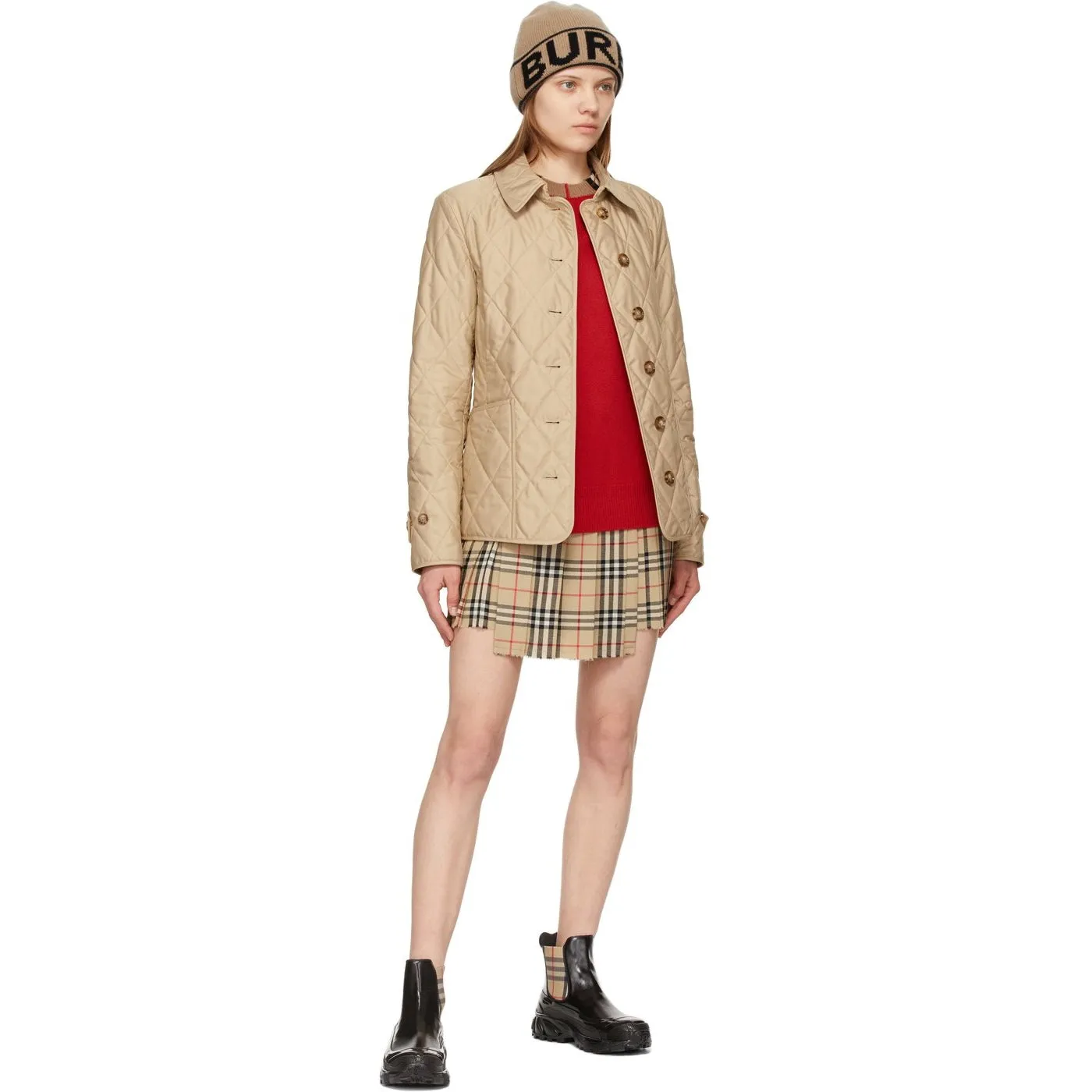 Burberry Red Cashmere Icon Stripe Trim Eyre Sweater
