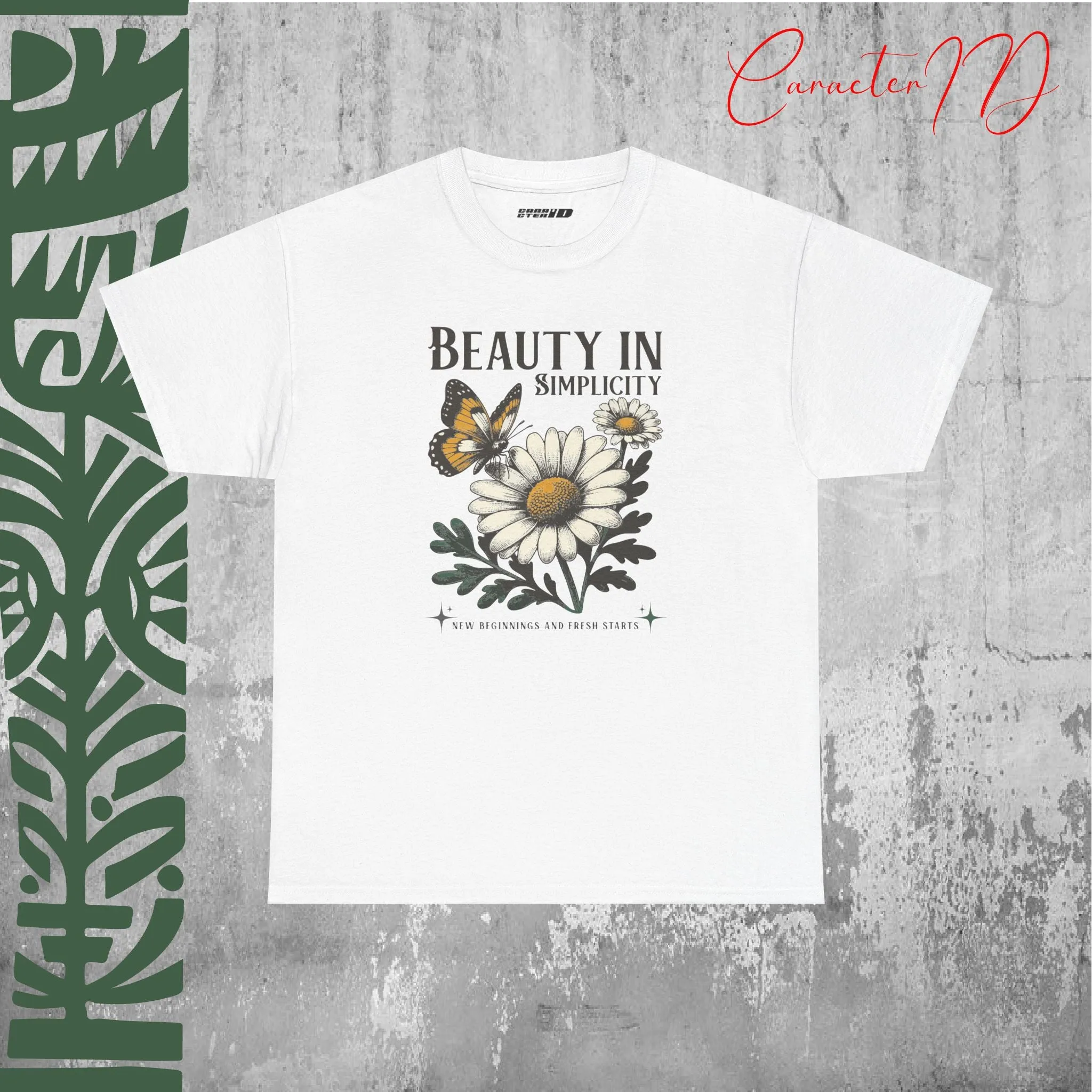 Butterfly & Daisy Floral Gift Tee - Heavy Cotton | CaracterID