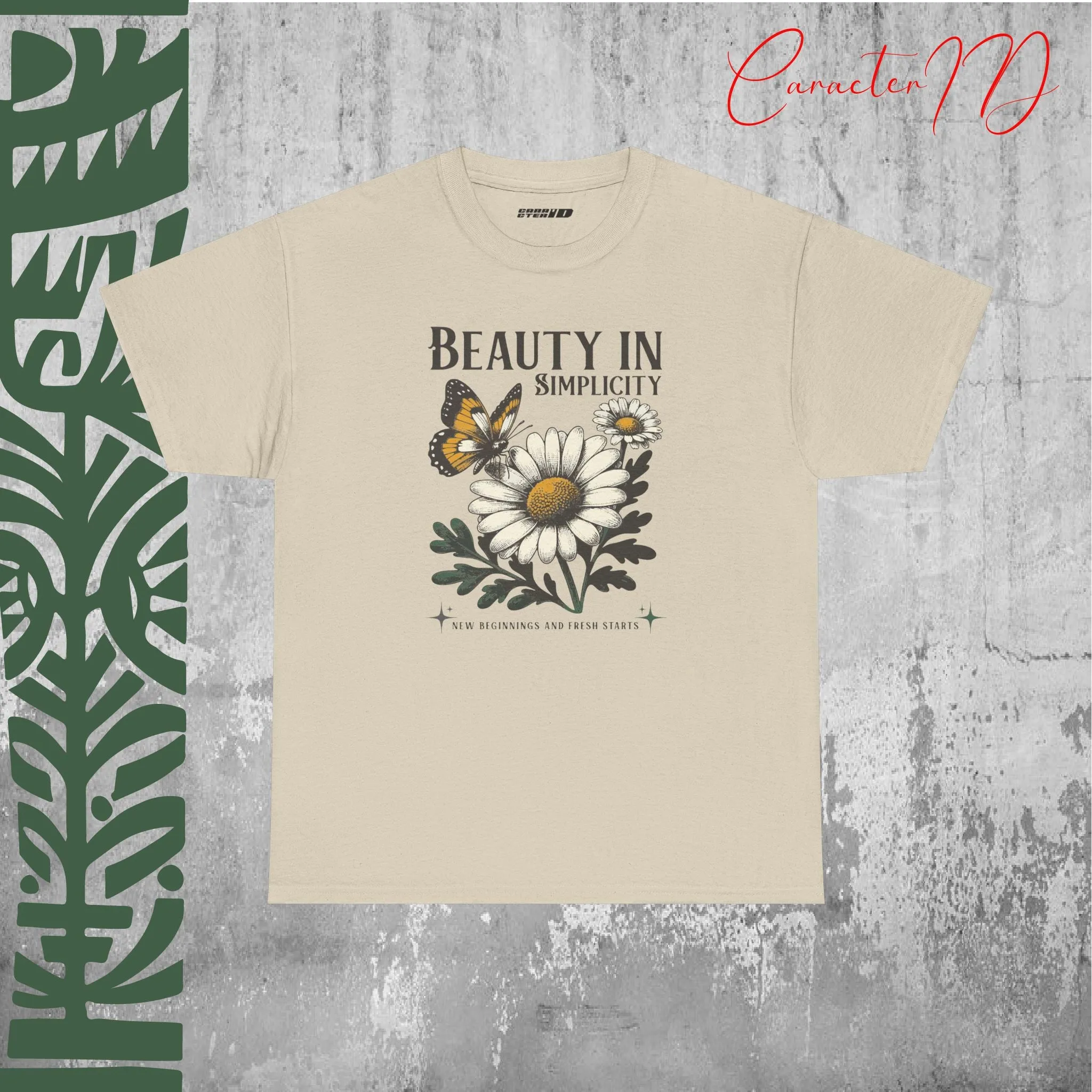 Butterfly & Daisy Floral Gift Tee - Heavy Cotton | CaracterID