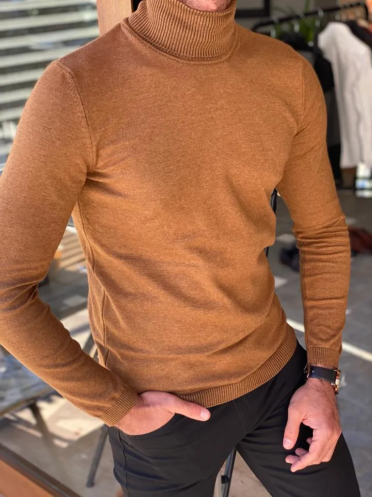 Camel Slim Fit Turtleneck Sweater for Men by GentWith.com