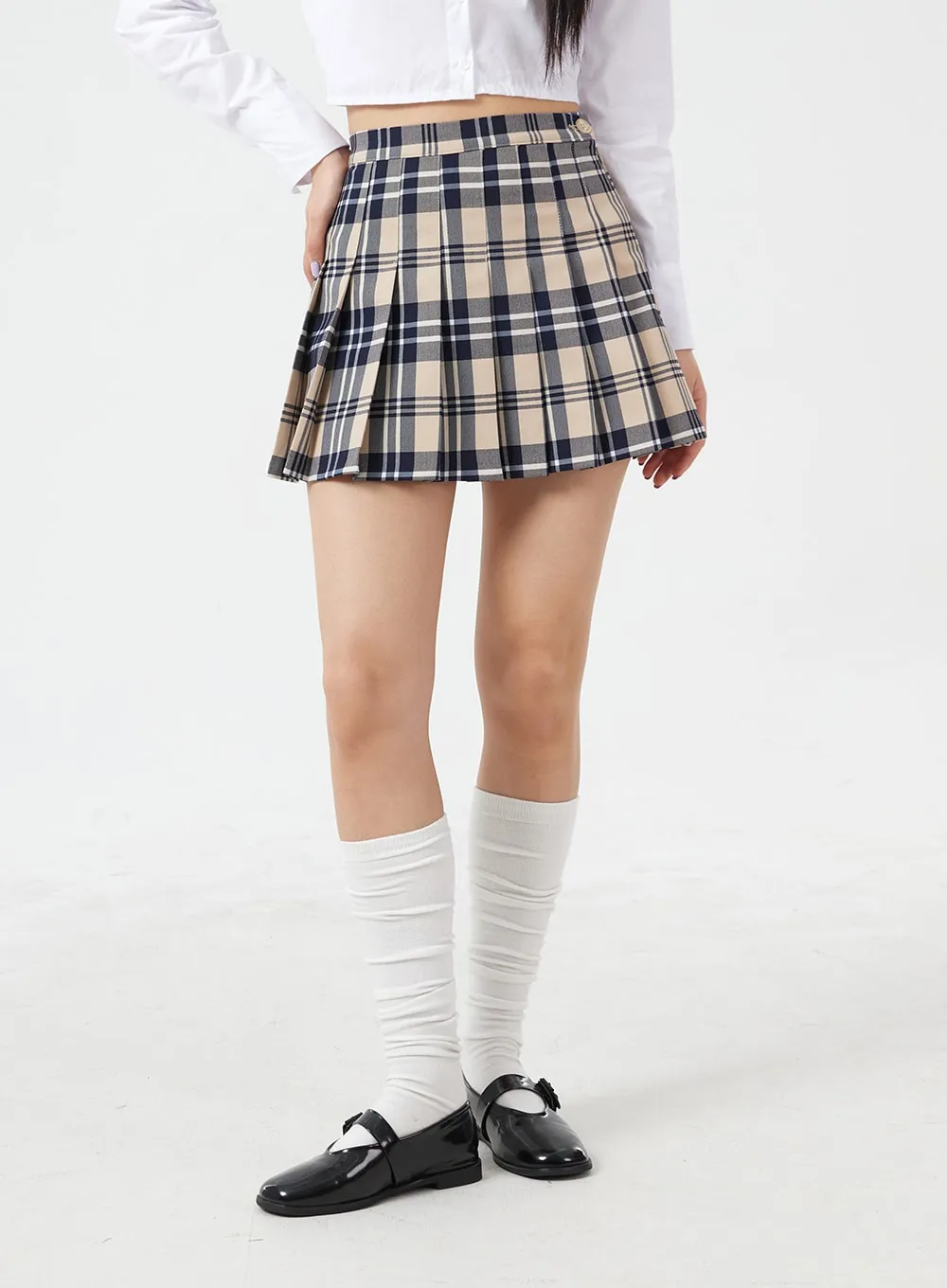 Check Pattern Pleated Mini Skirt BM304
