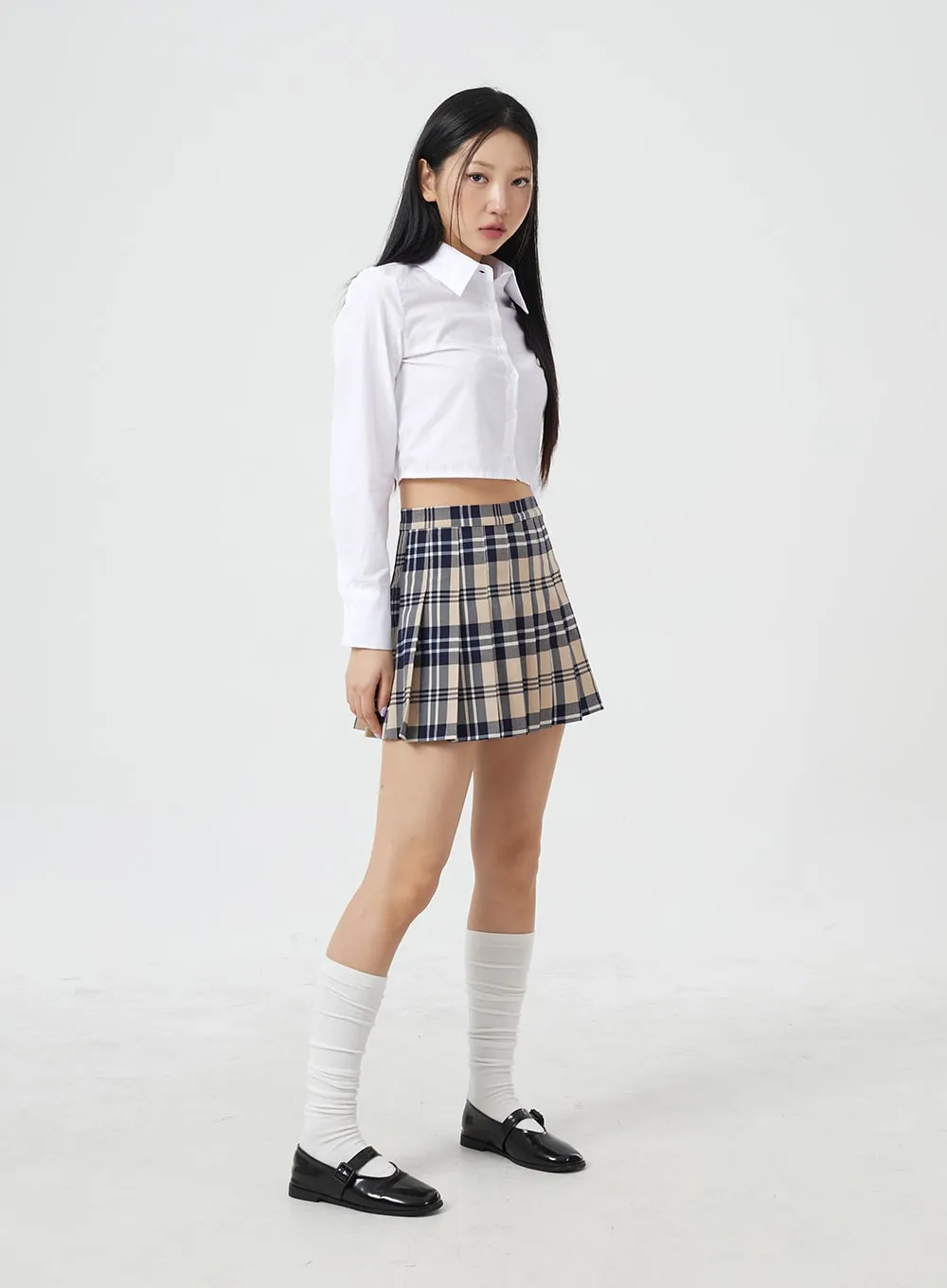Check Pattern Pleated Mini Skirt BM304