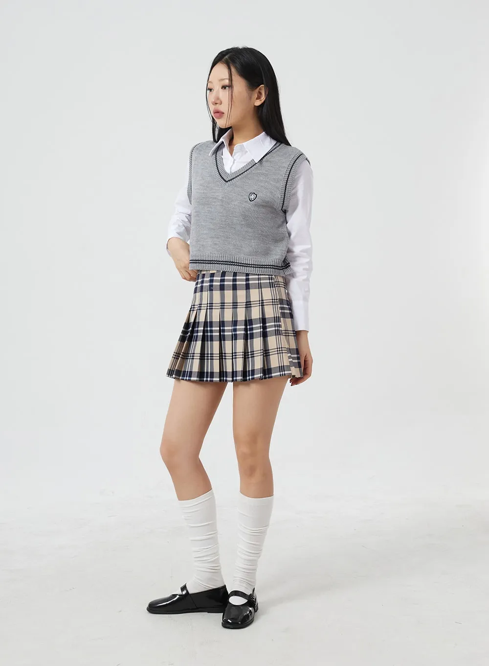 Check Pattern Pleated Mini Skirt BM304