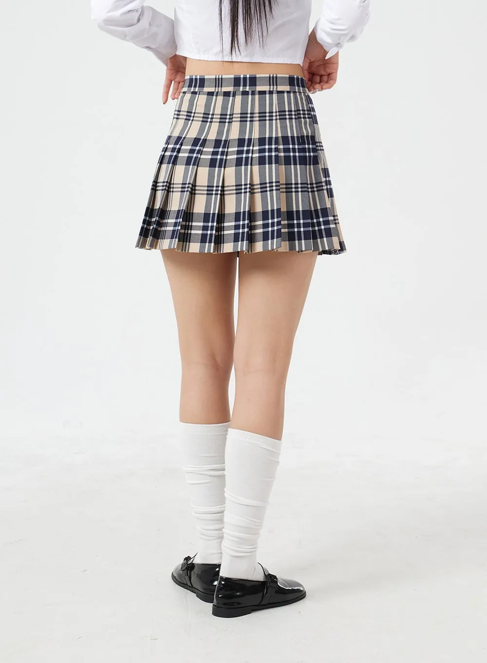 Check Pattern Pleated Mini Skirt BM304