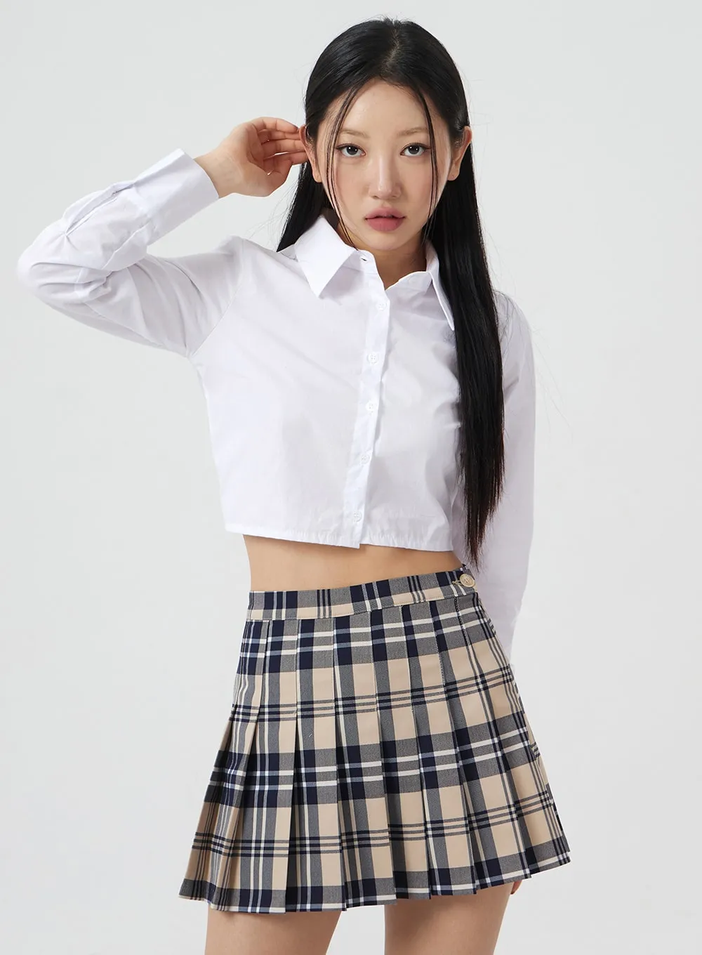 Check Pattern Pleated Mini Skirt BM304