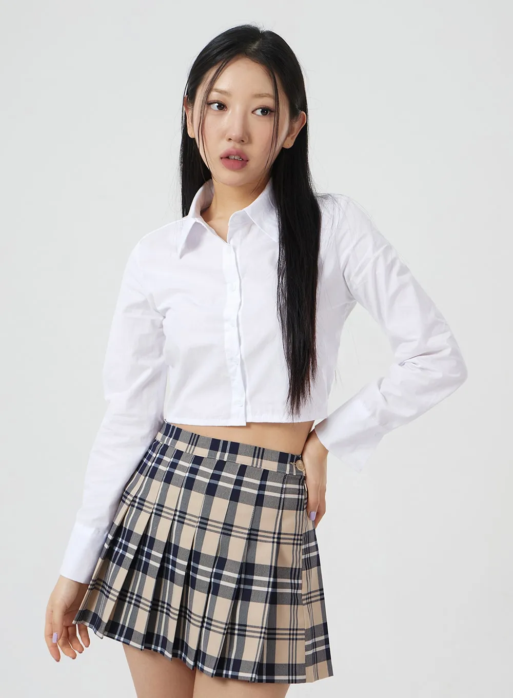 Check Pattern Pleated Mini Skirt BM304
