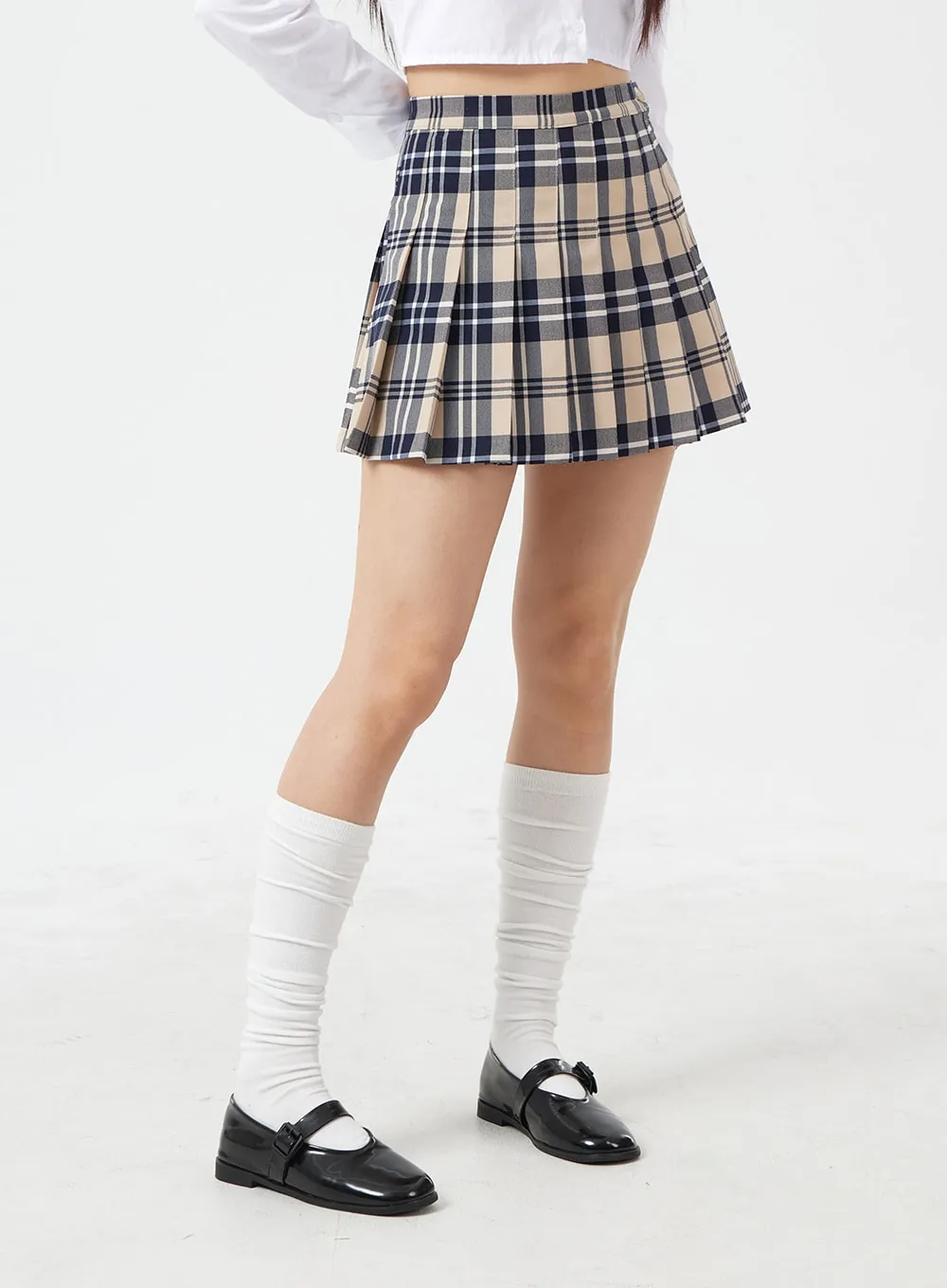 Check Pattern Pleated Mini Skirt BM304