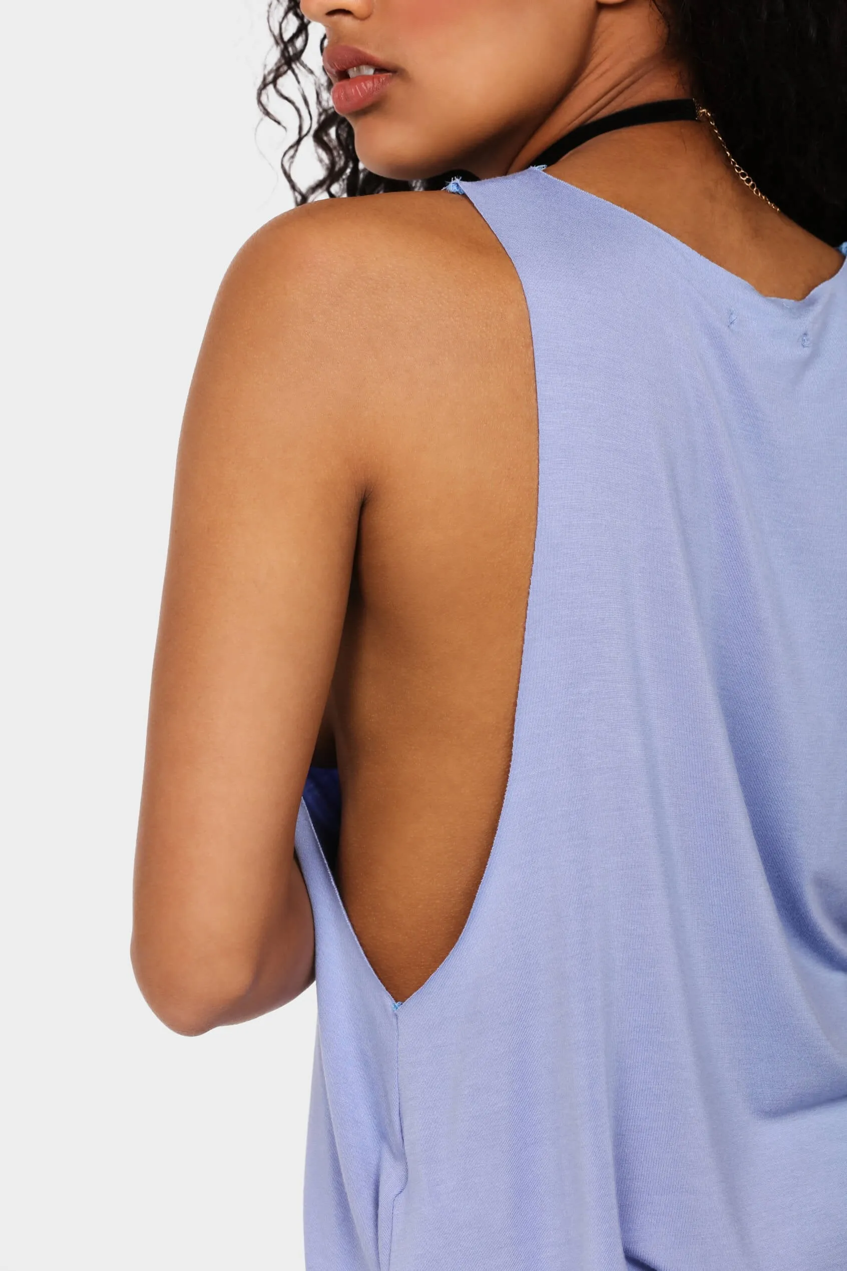 China-Blue Drop Arm Basic Vest Top