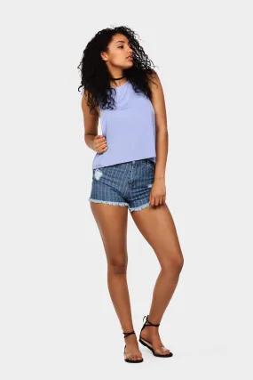 China-Blue Drop Arm Basic Vest Top
