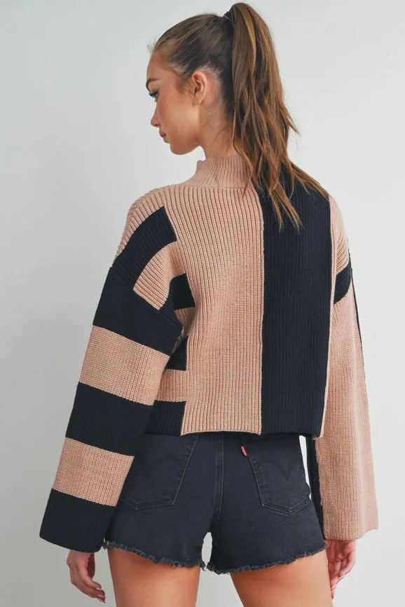Color Block Mock Turtleneck Sweater  BLACK / OAT