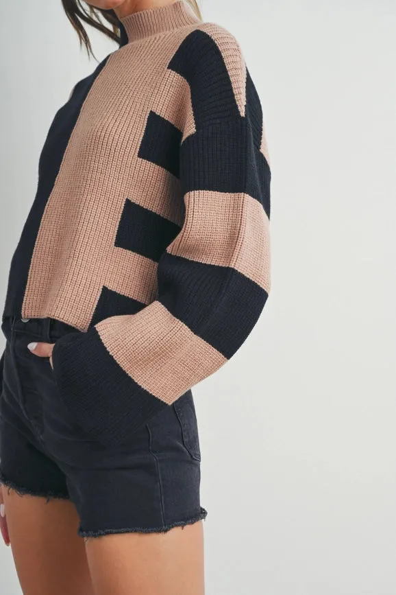 Color Block Mock Turtleneck Sweater  BLACK / OAT