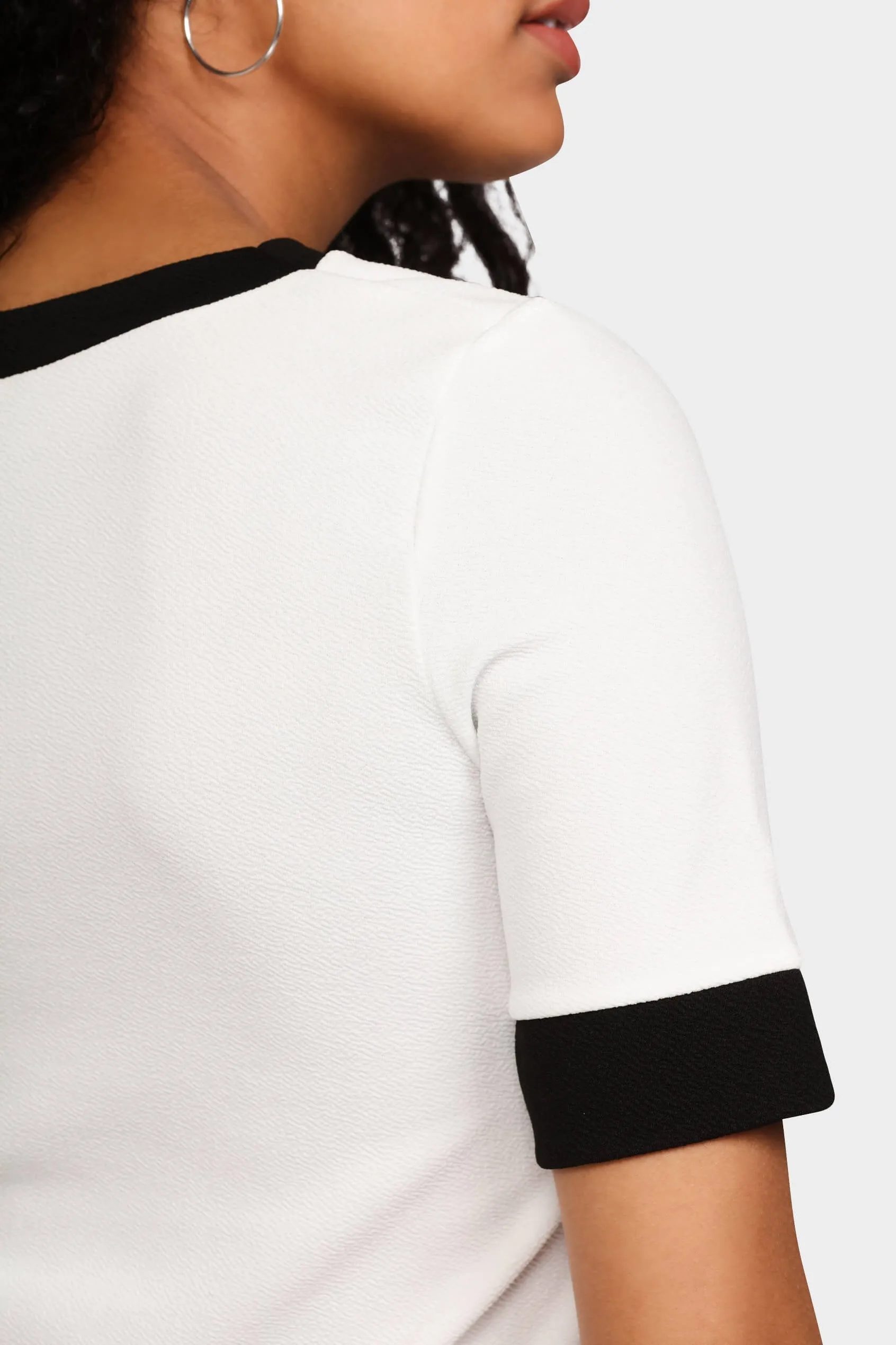 Cream Contrast Trim V Neck Top
