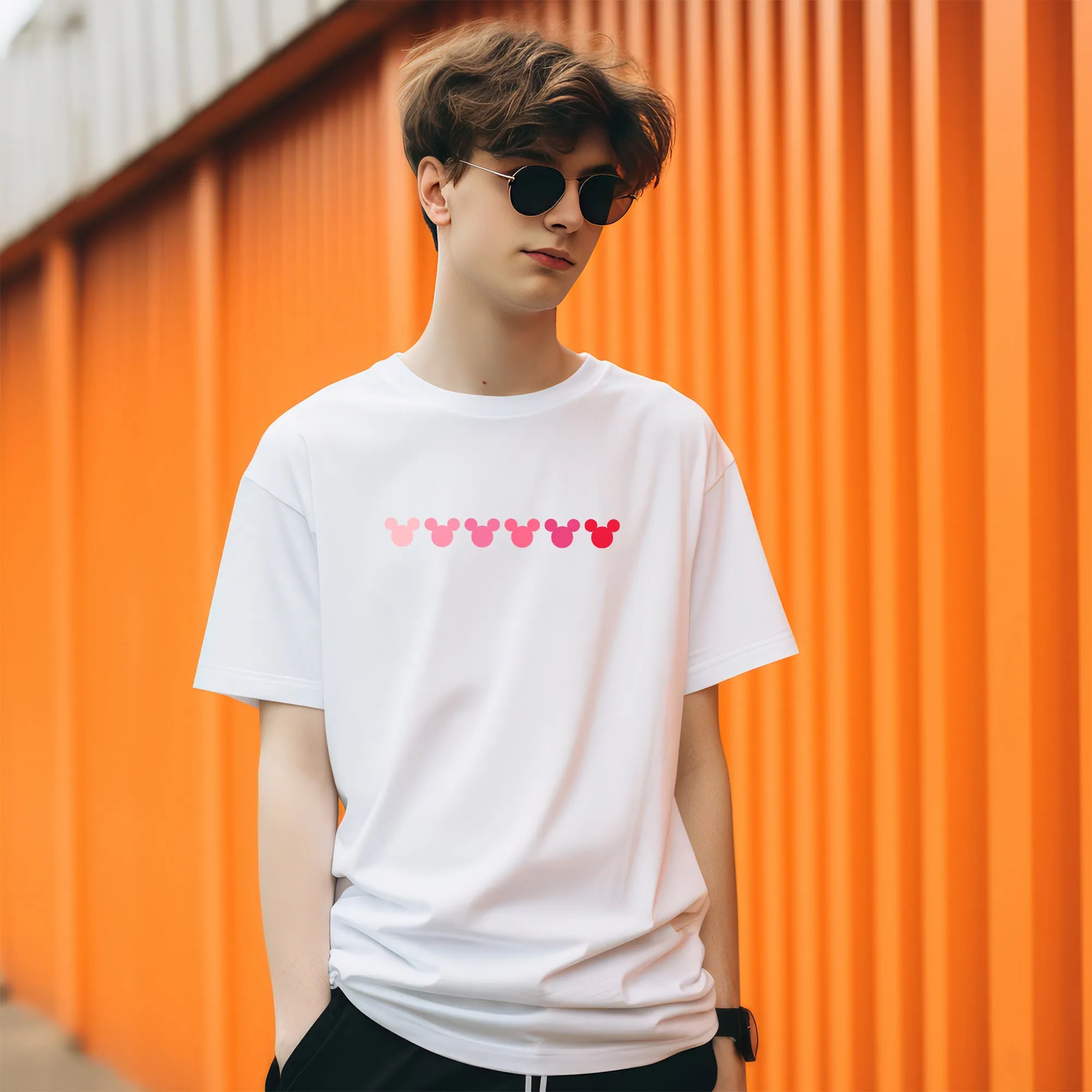Disney Pink Mickey Ear Hearts Adult T-shirt