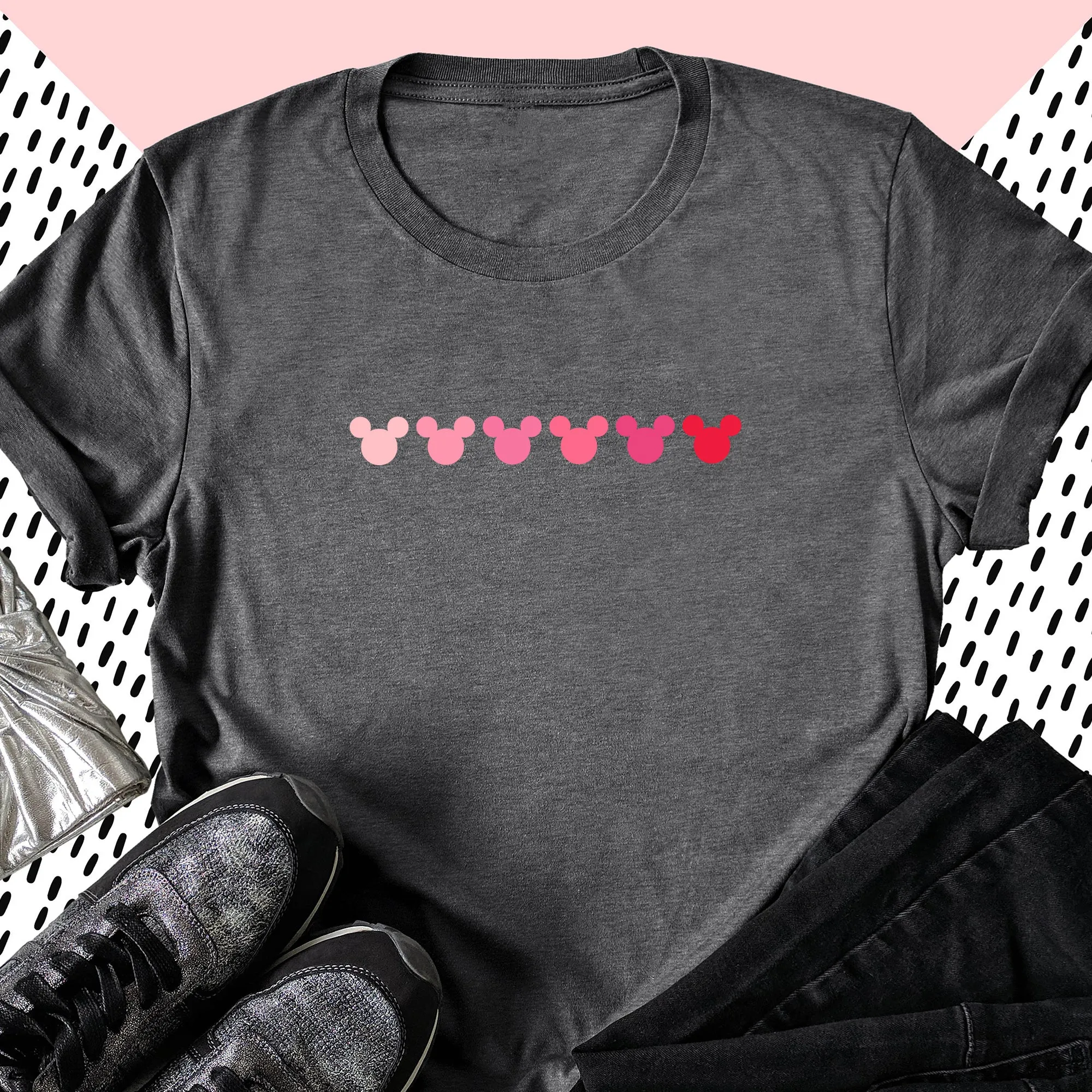 Disney Pink Mickey Ear Hearts Adult T-shirt
