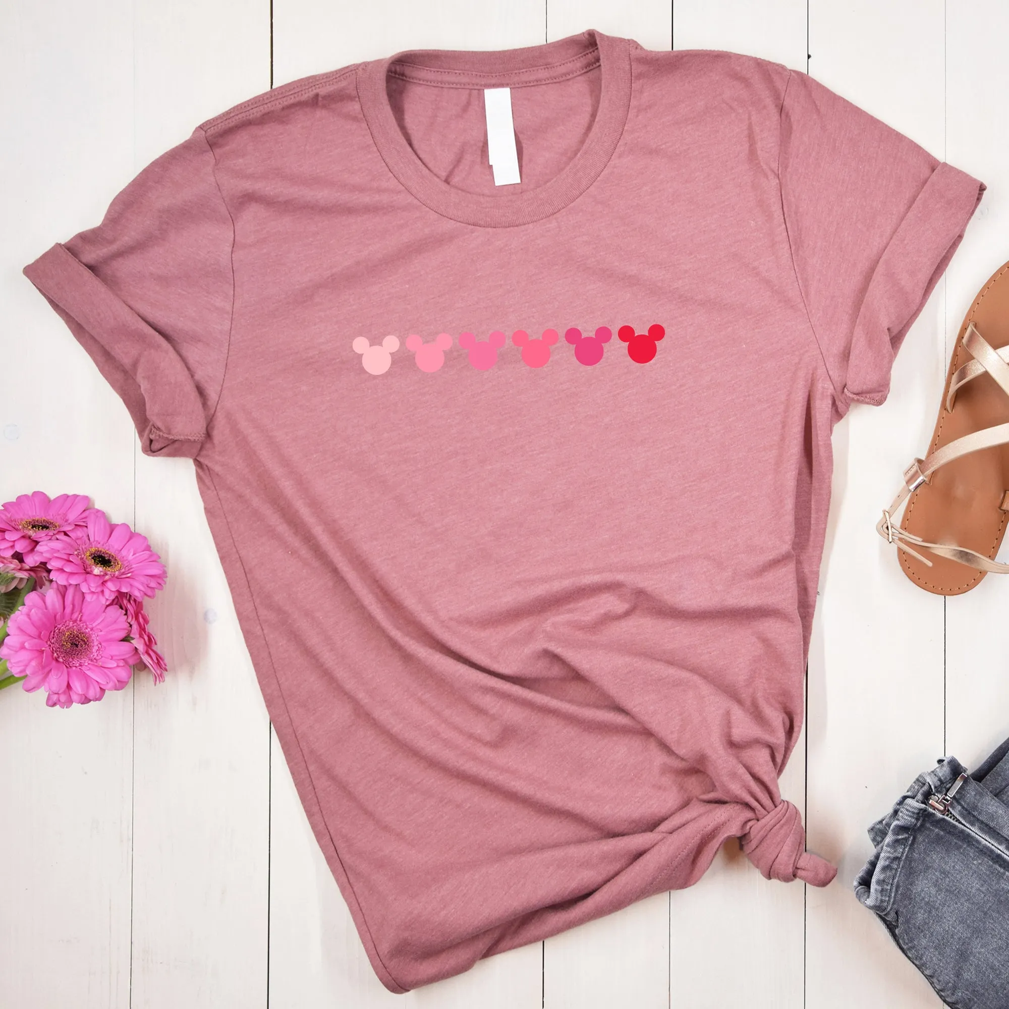 Disney Pink Mickey Ear Hearts Adult T-shirt