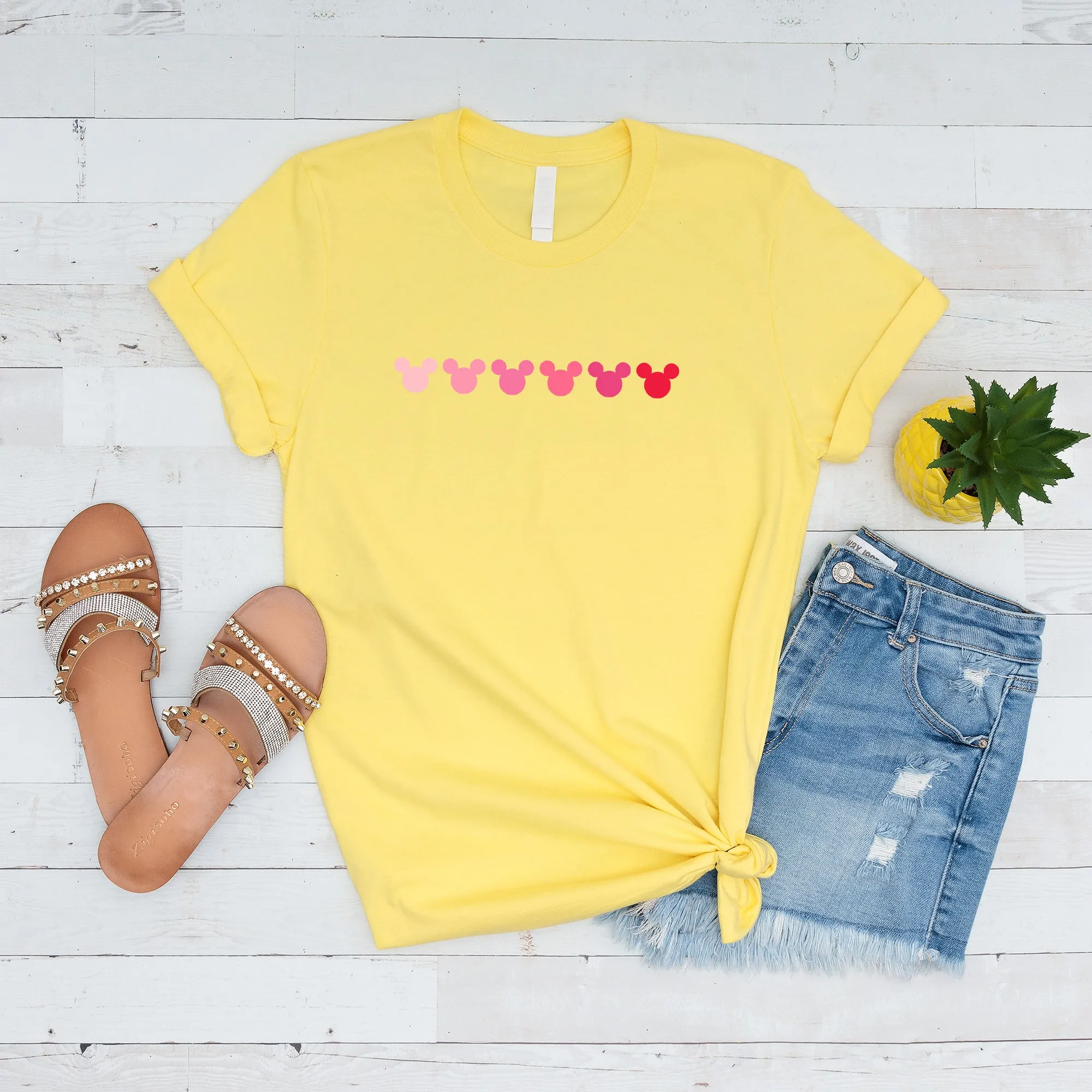 Disney Pink Mickey Ear Hearts Adult T-shirt
