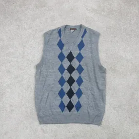Dockers Mens Argyle Vest Sweater Knitted Crew Neck Sleeveless Gray Size Large