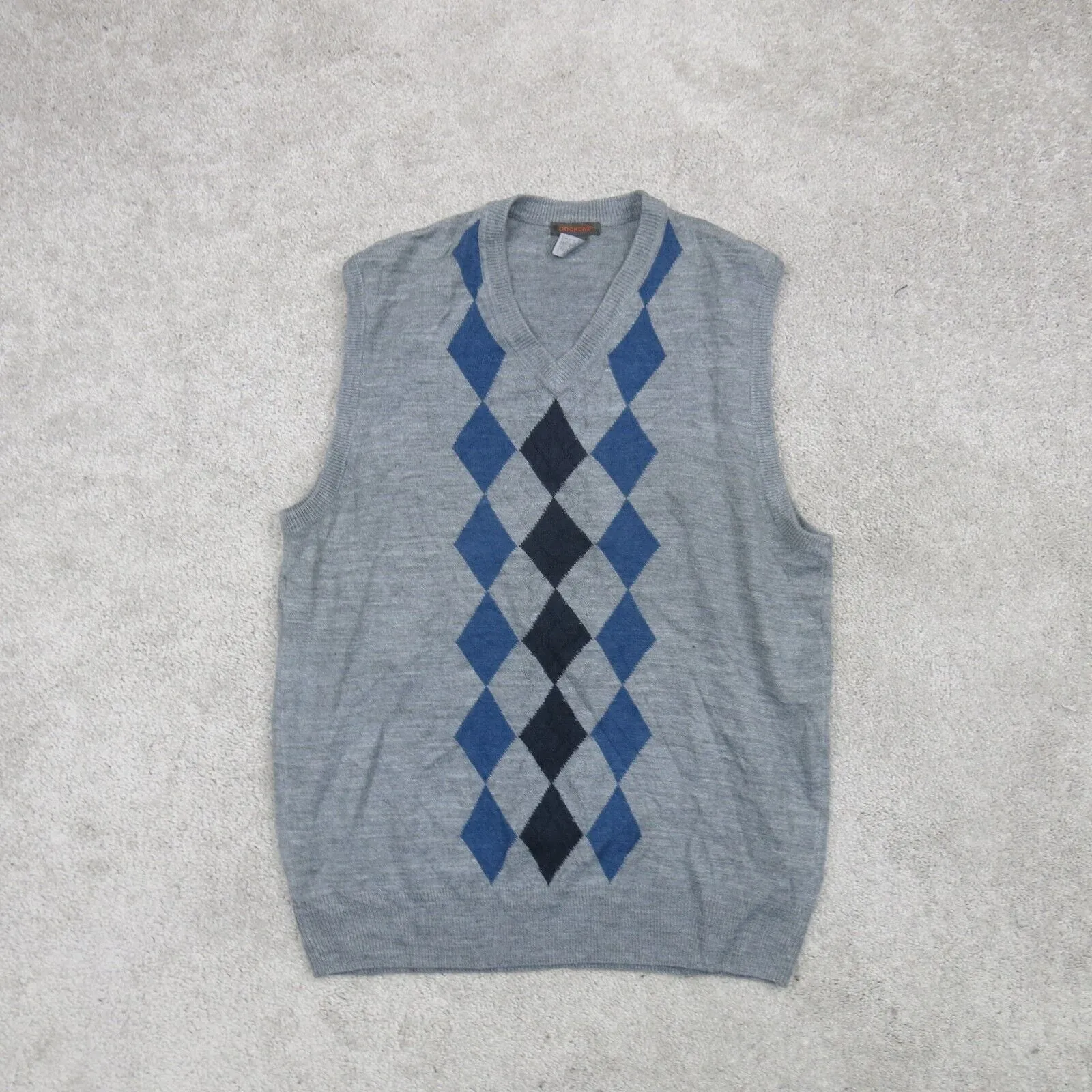 Dockers Mens Argyle Vest Sweater Knitted Crew Neck Sleeveless Gray Size Large
