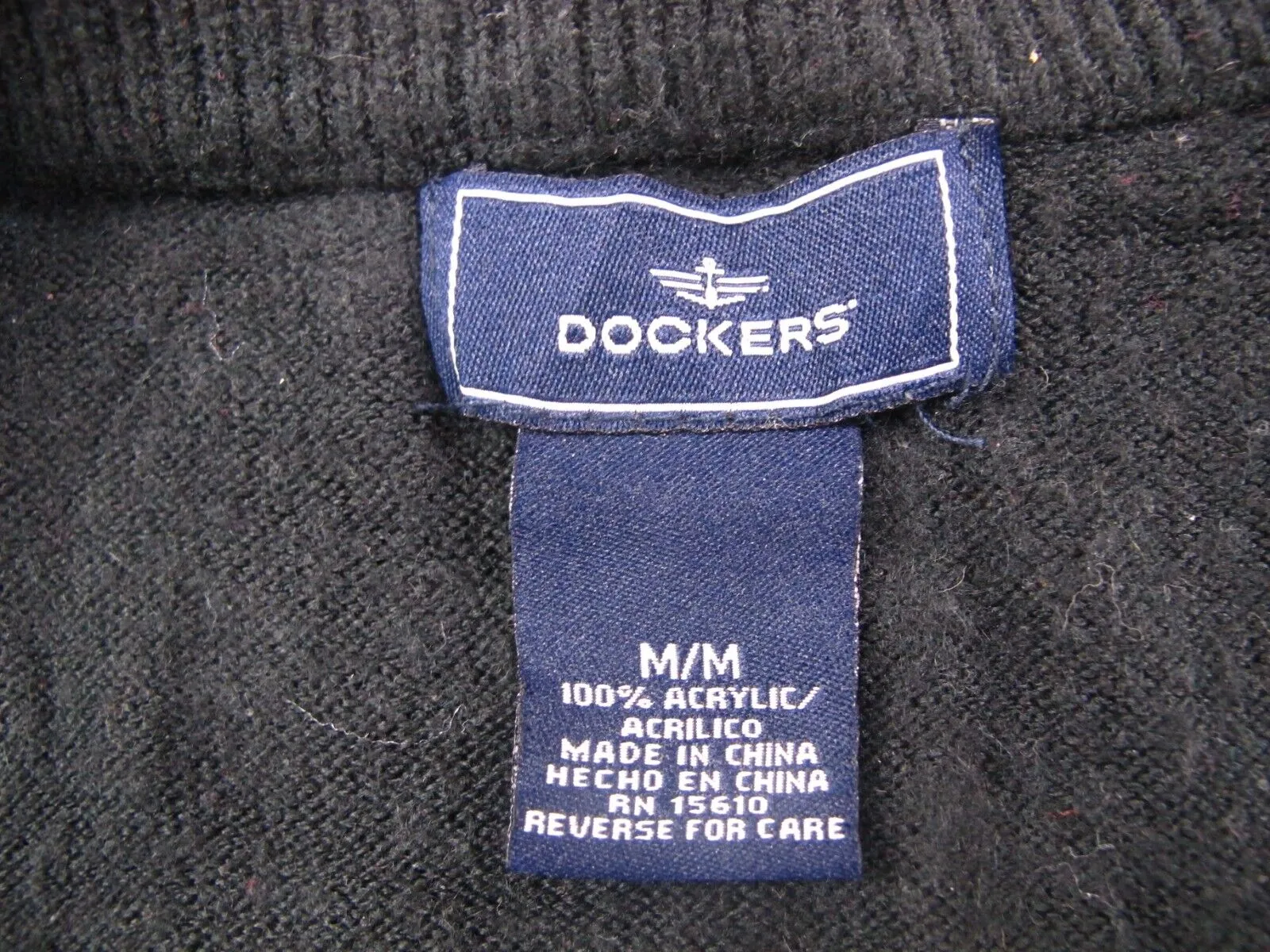 Dockers Womens Pullover Vest Knitted Sweater V Neck Solid Black Size Medium