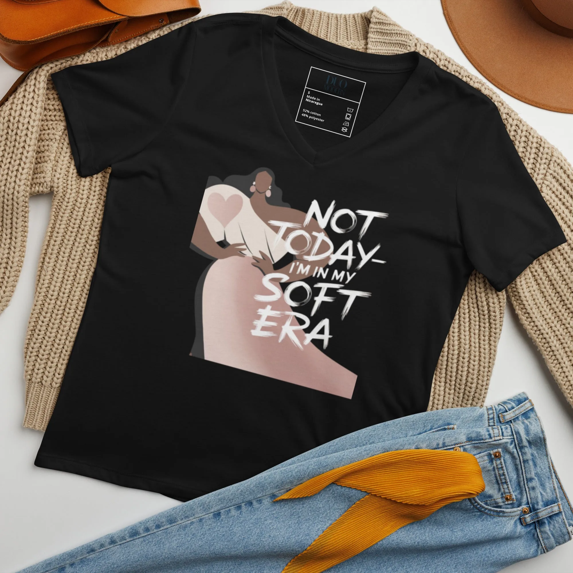 DUO MODERN "Not Today—I'm In My Soft Era" Women's Relaxed V-Neck T-Shirt