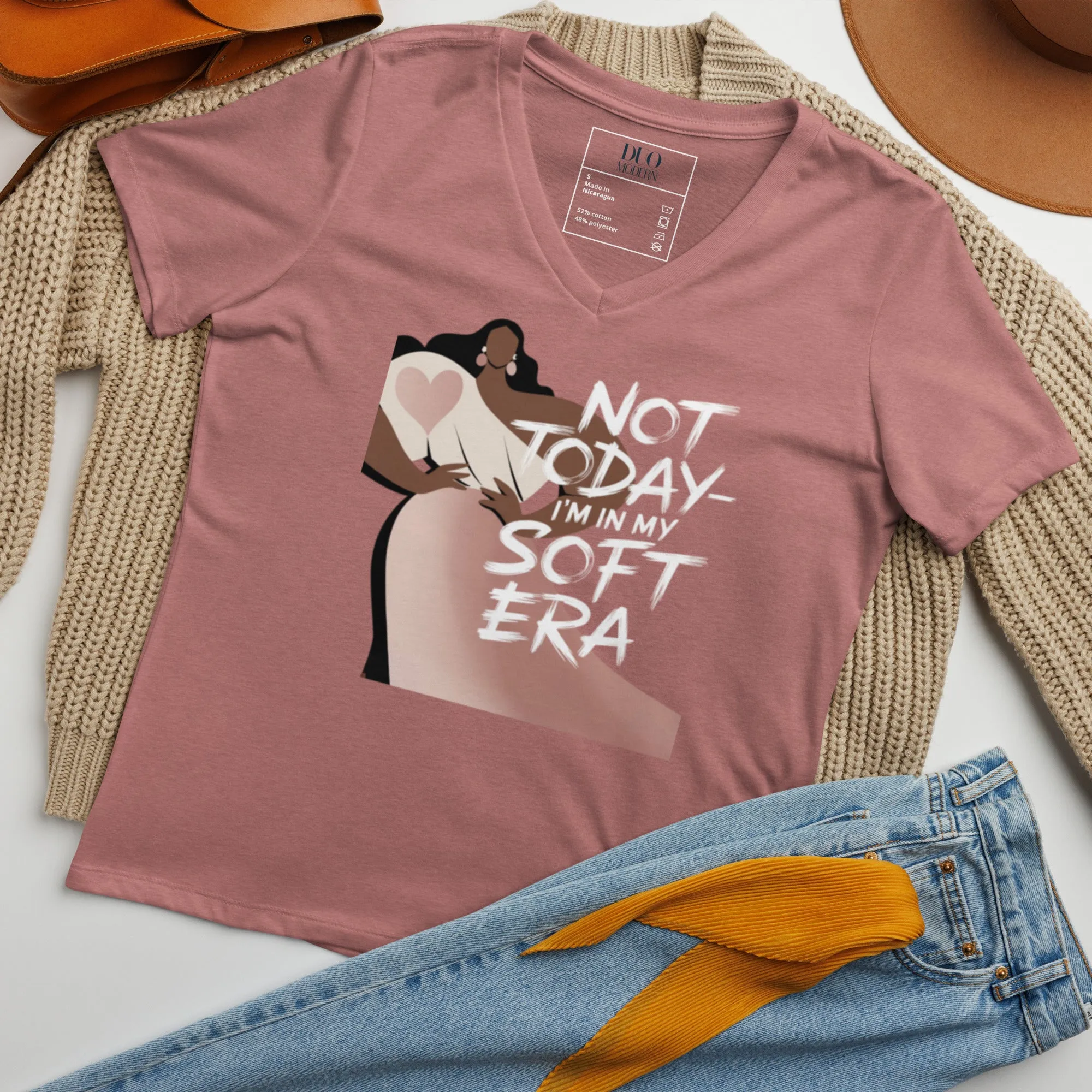 DUO MODERN "Not Today—I'm In My Soft Era" Women's Relaxed V-Neck T-Shirt