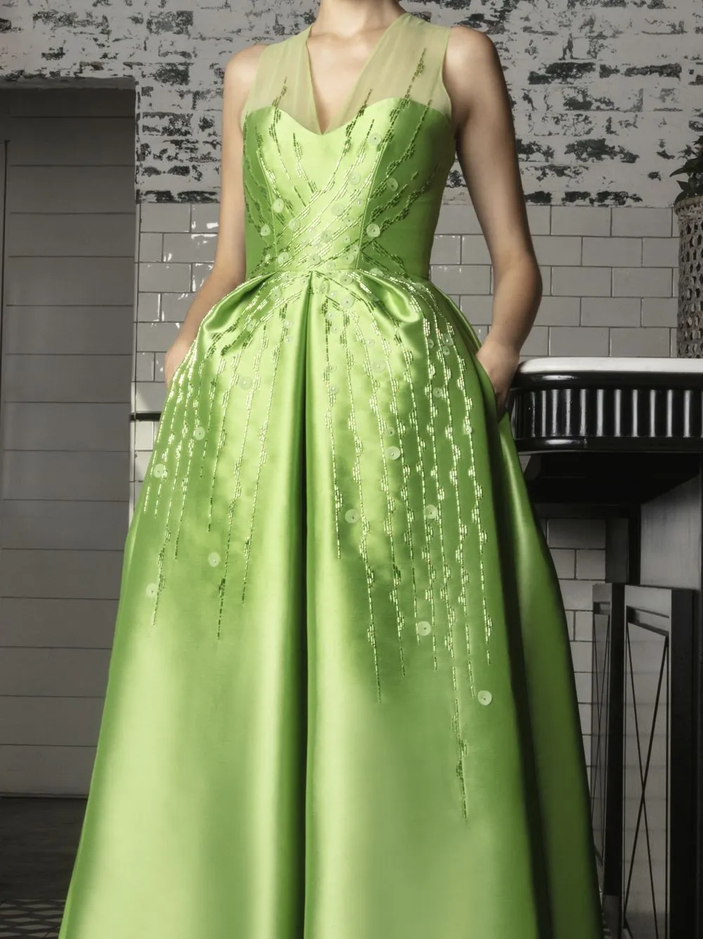 Embellished Pleated Gown
