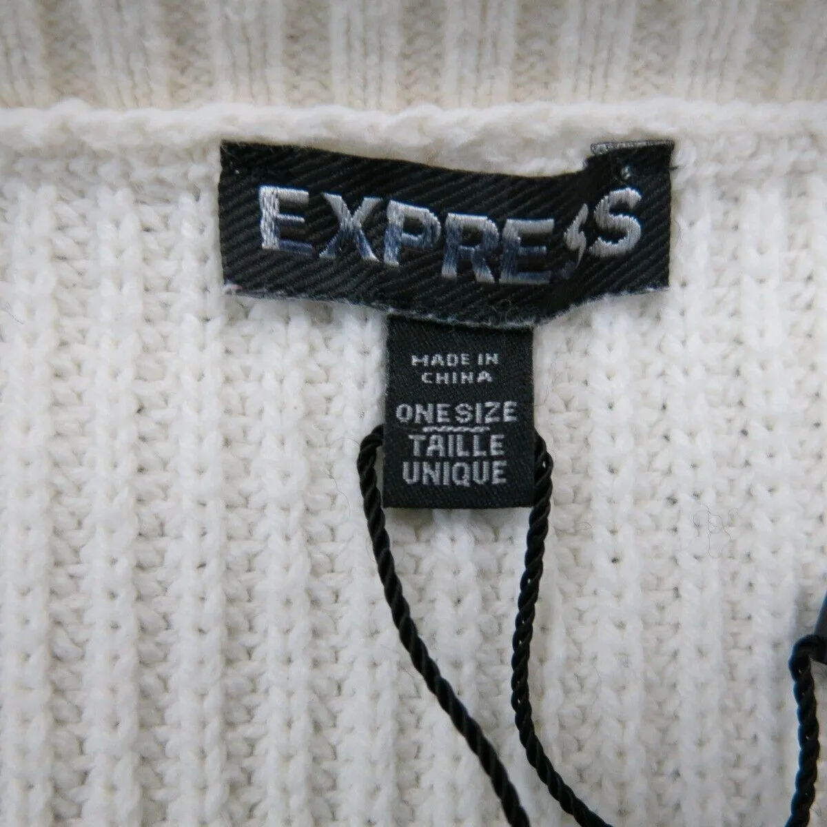 Express Womens Full Zip Up Knitted Vest Sweater V Neck Sleeveless Cream One Size