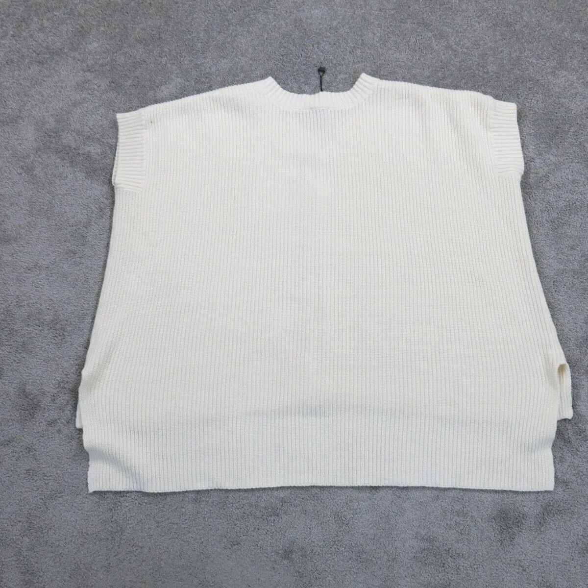 Express Womens Full Zip Up Knitted Vest Sweater V Neck Sleeveless Cream One Size